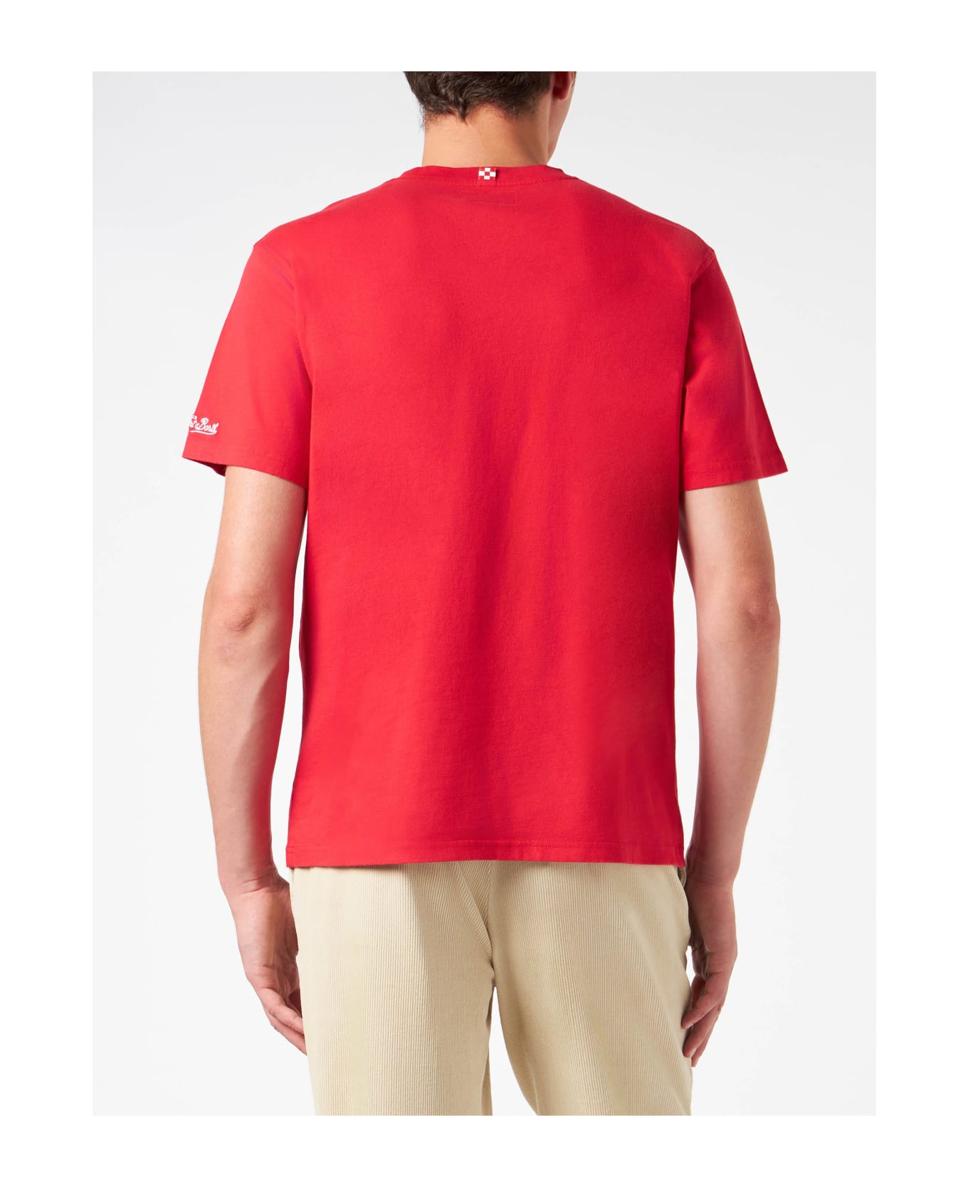 MC2 Saint Barth Man Heavy Cotton T-shirt With Saint Barth Christmas Print - RED