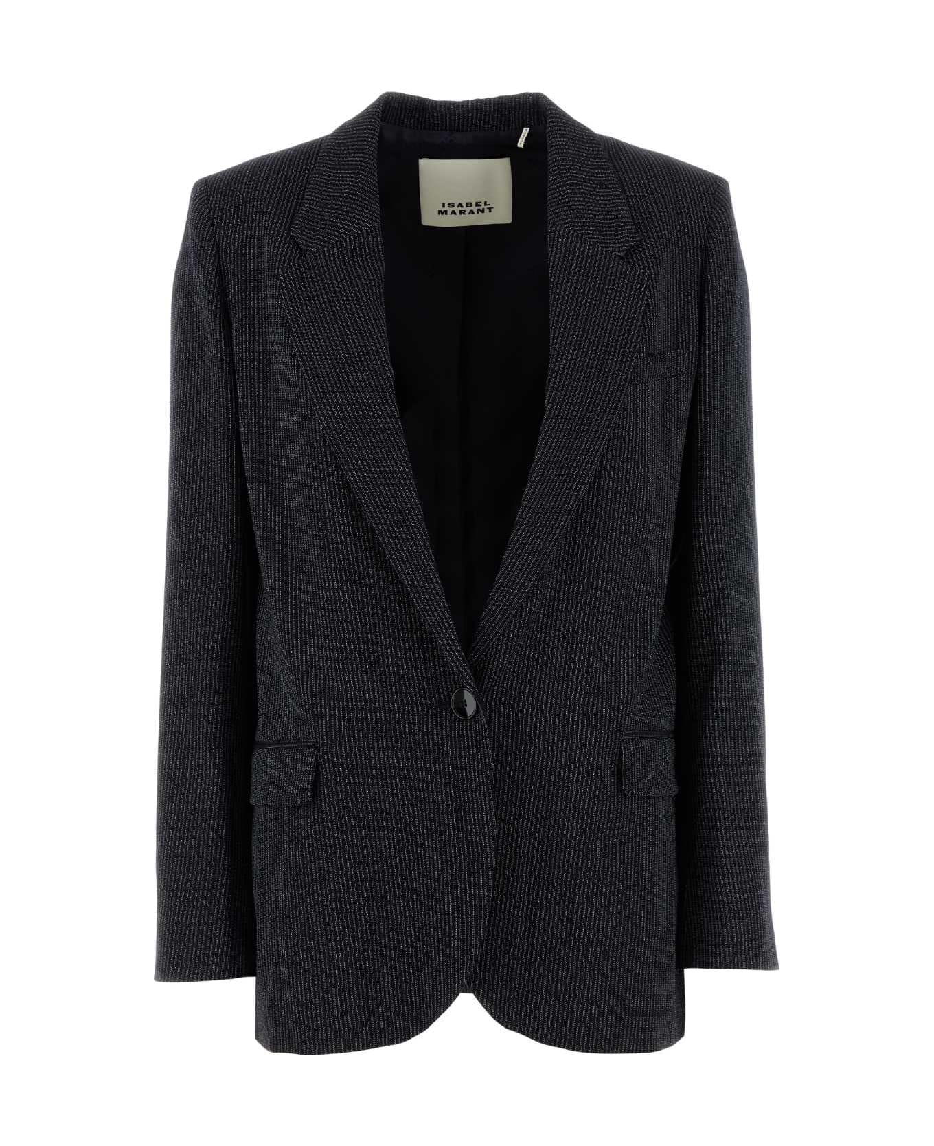 Isabel Marant Embroidered Stretch Wool Blend Omelia Blazer - BLACKMIDNIGHT