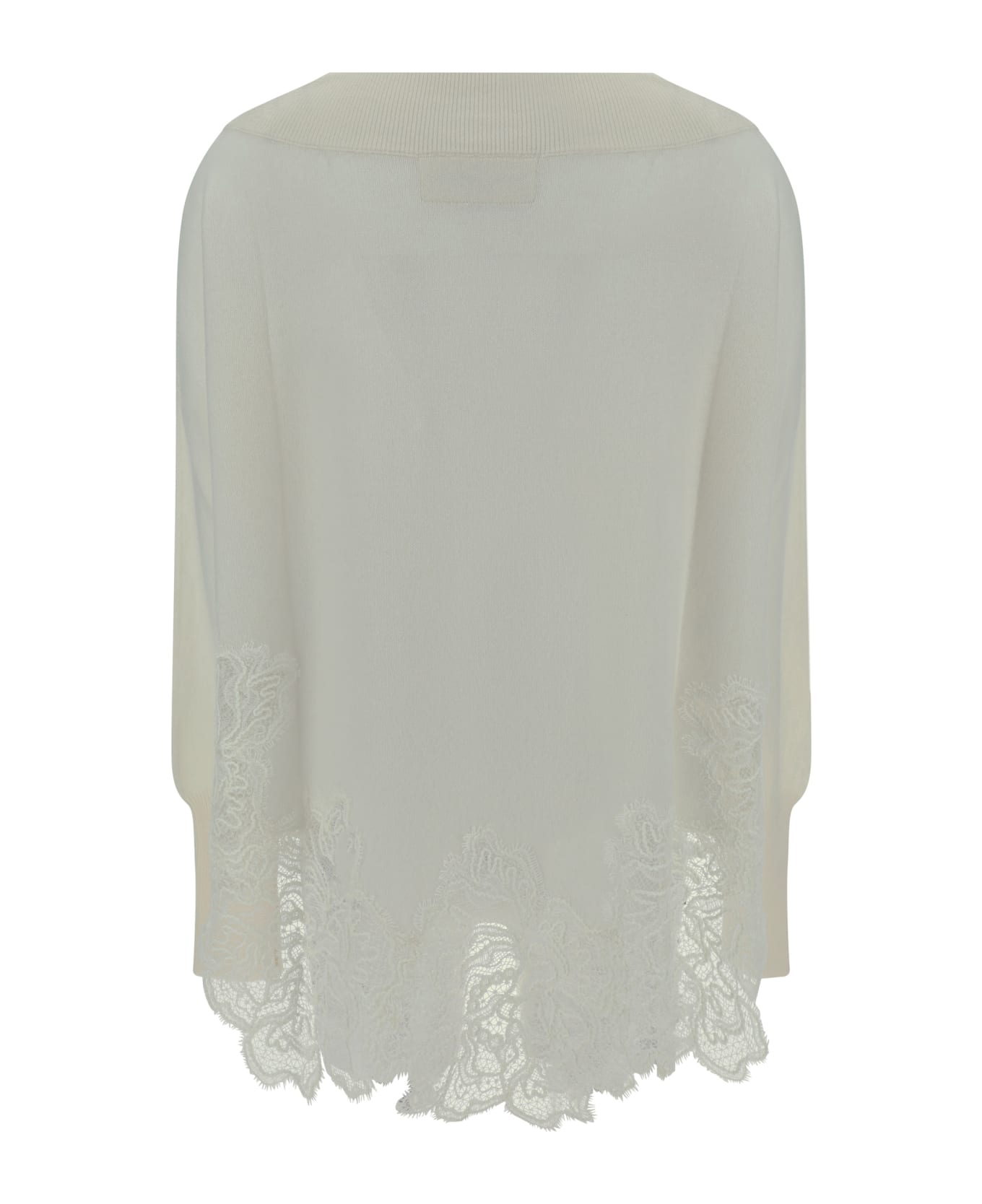 Ermanno Scervino Ivory Boat Neck Sweater With Lace Insert - White Alyssum