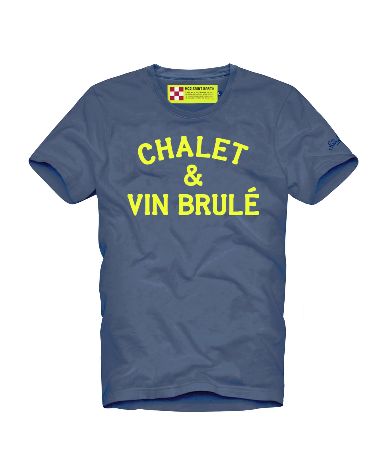 MC2 Saint Barth T-shirt Man Chalet & Vin Brulé Neon Yellow Print - BLUE
