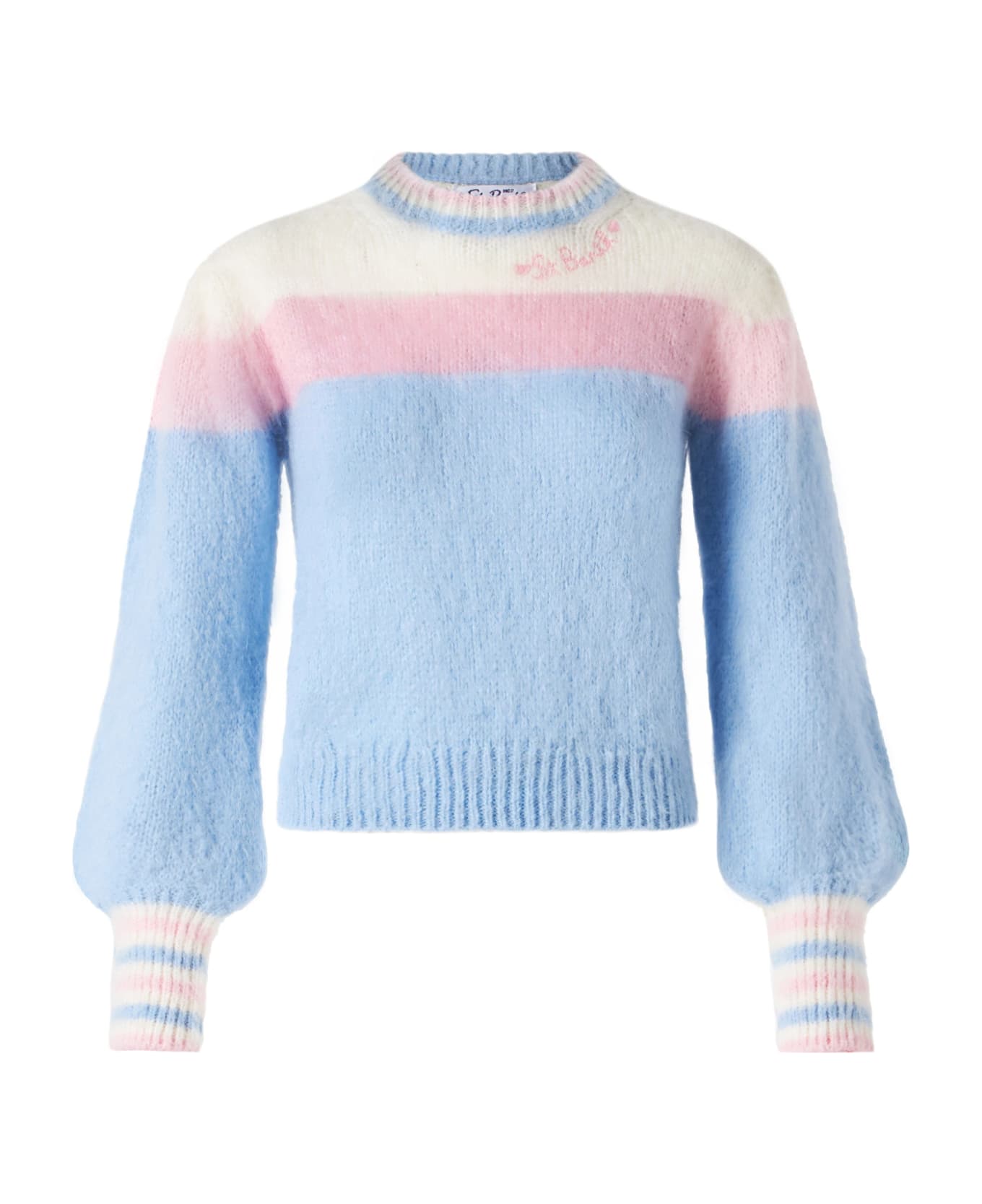 MC2 Saint Barth Brushed Knit Sweater With Puff Sleeves And St. Barth Embroidery - PINK