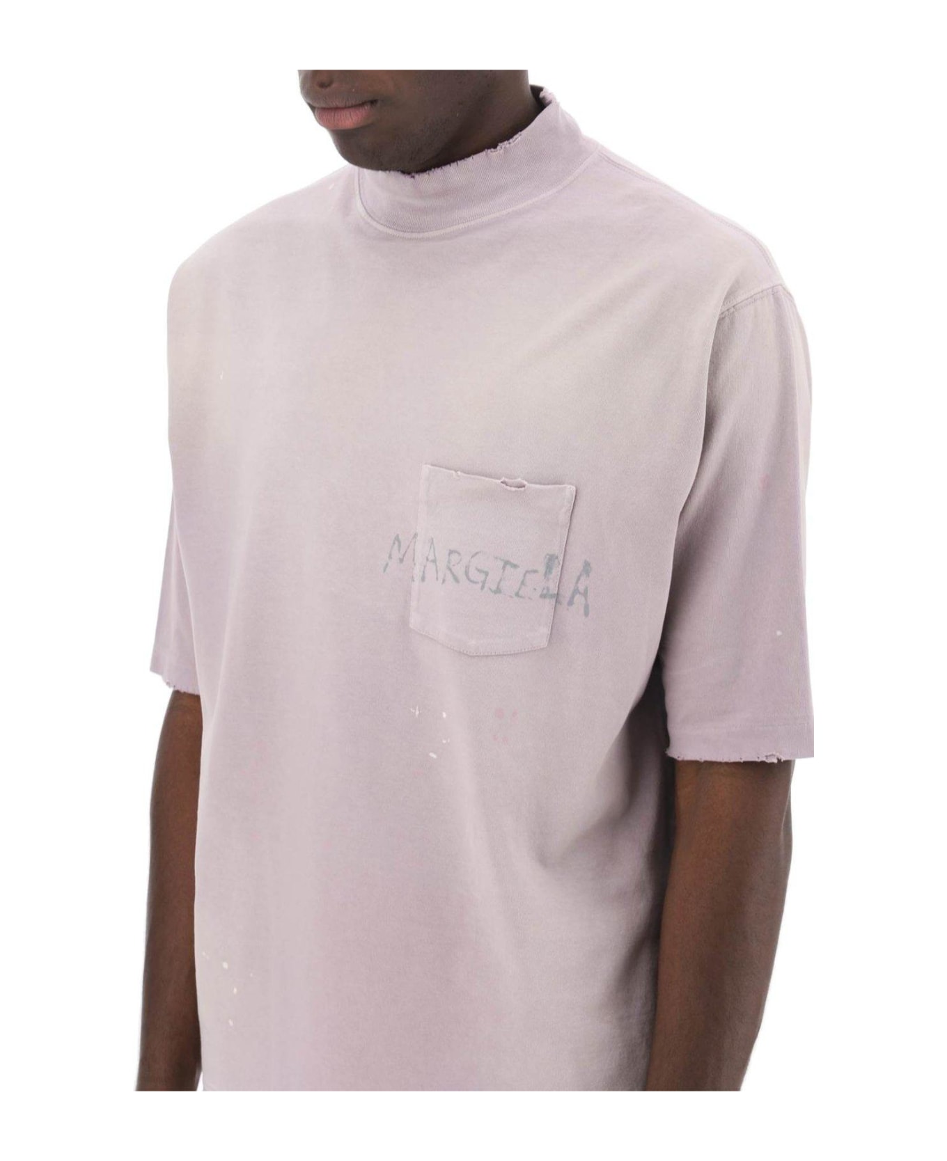 Maison Margiela Logo Printed High-neck T-shirt - PURPLE/WHITE