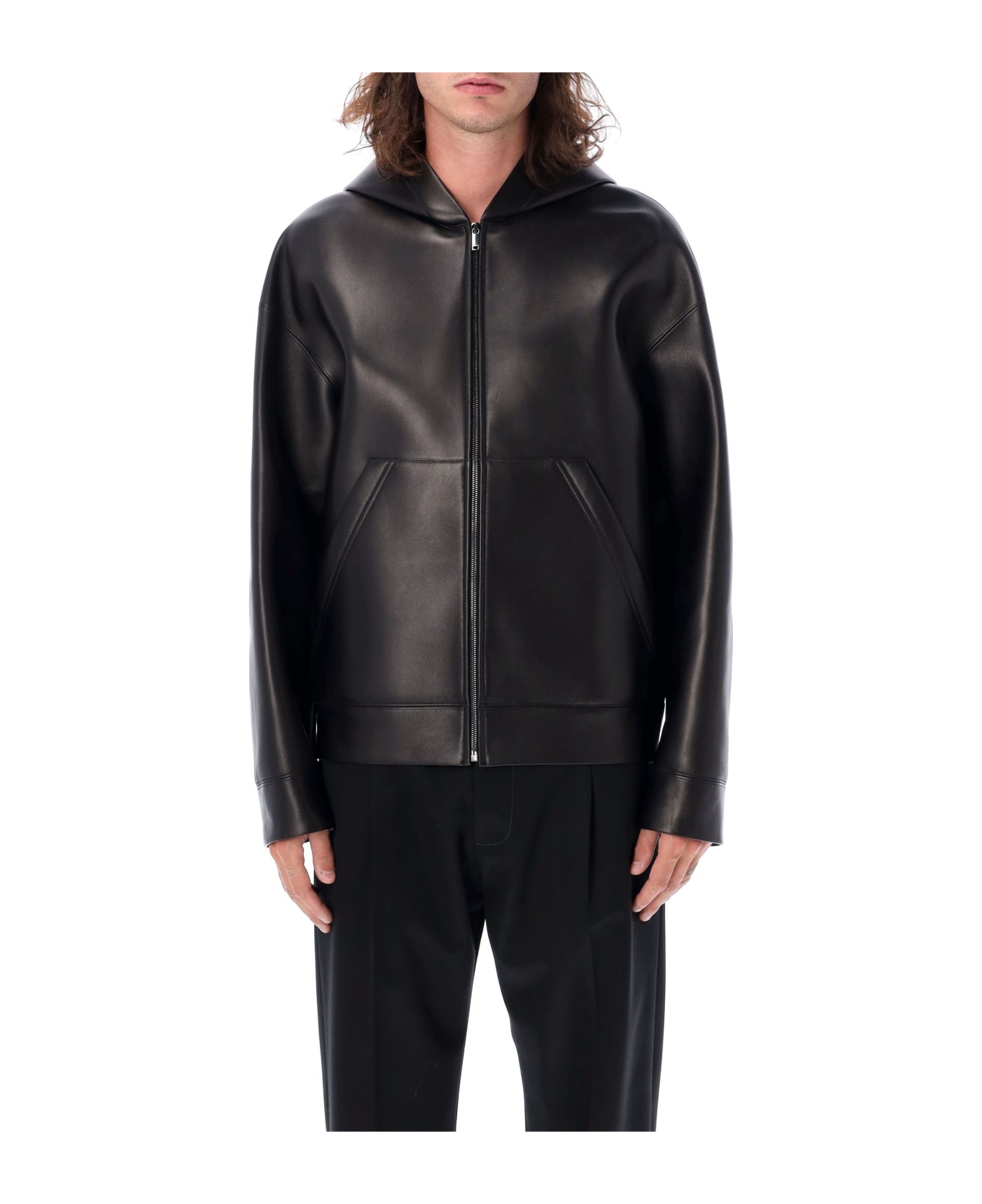 Valentino Garavani Hooded Leather Bomber - NERO