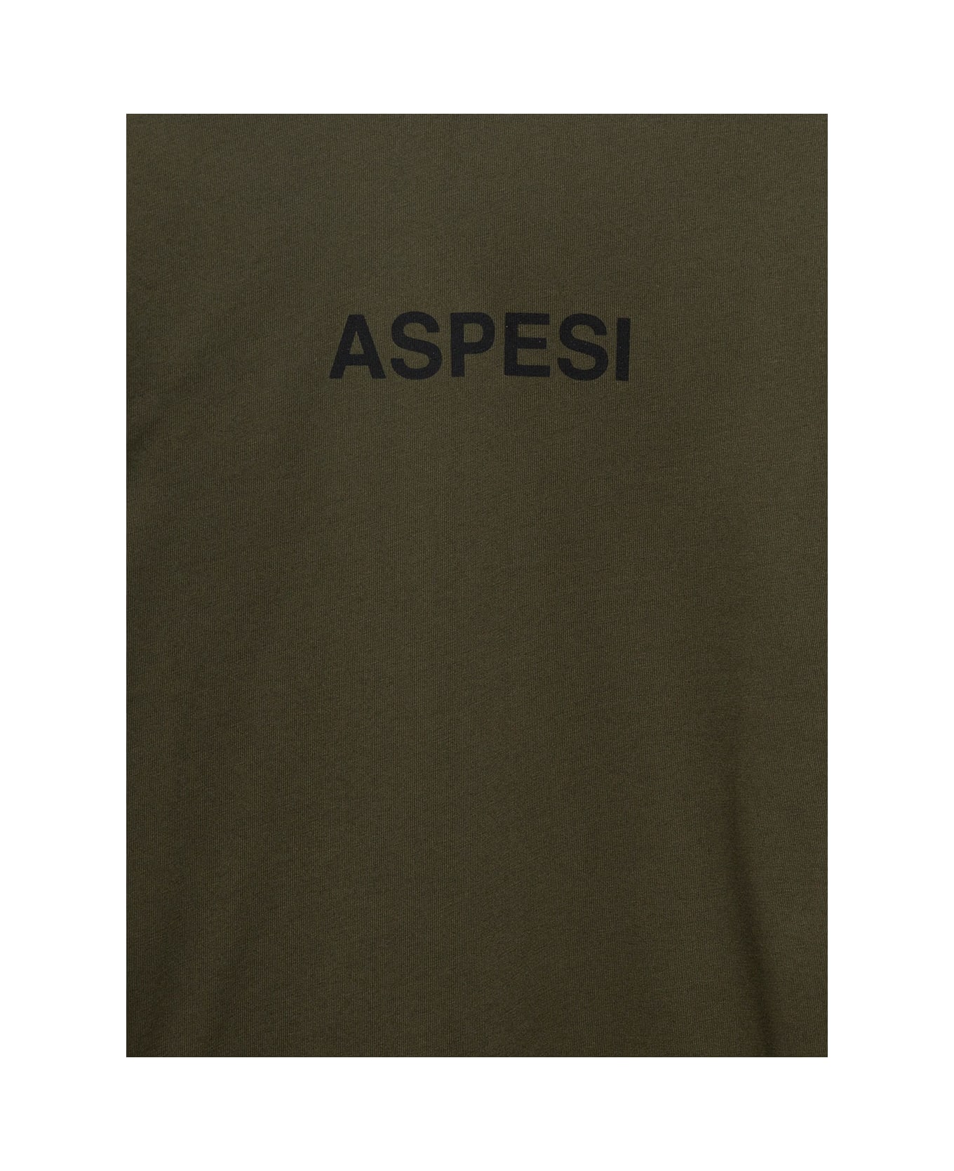 Aspesi Green Long-sleeved T-shirt With Contrasting Logo In Cotton Boy - Green