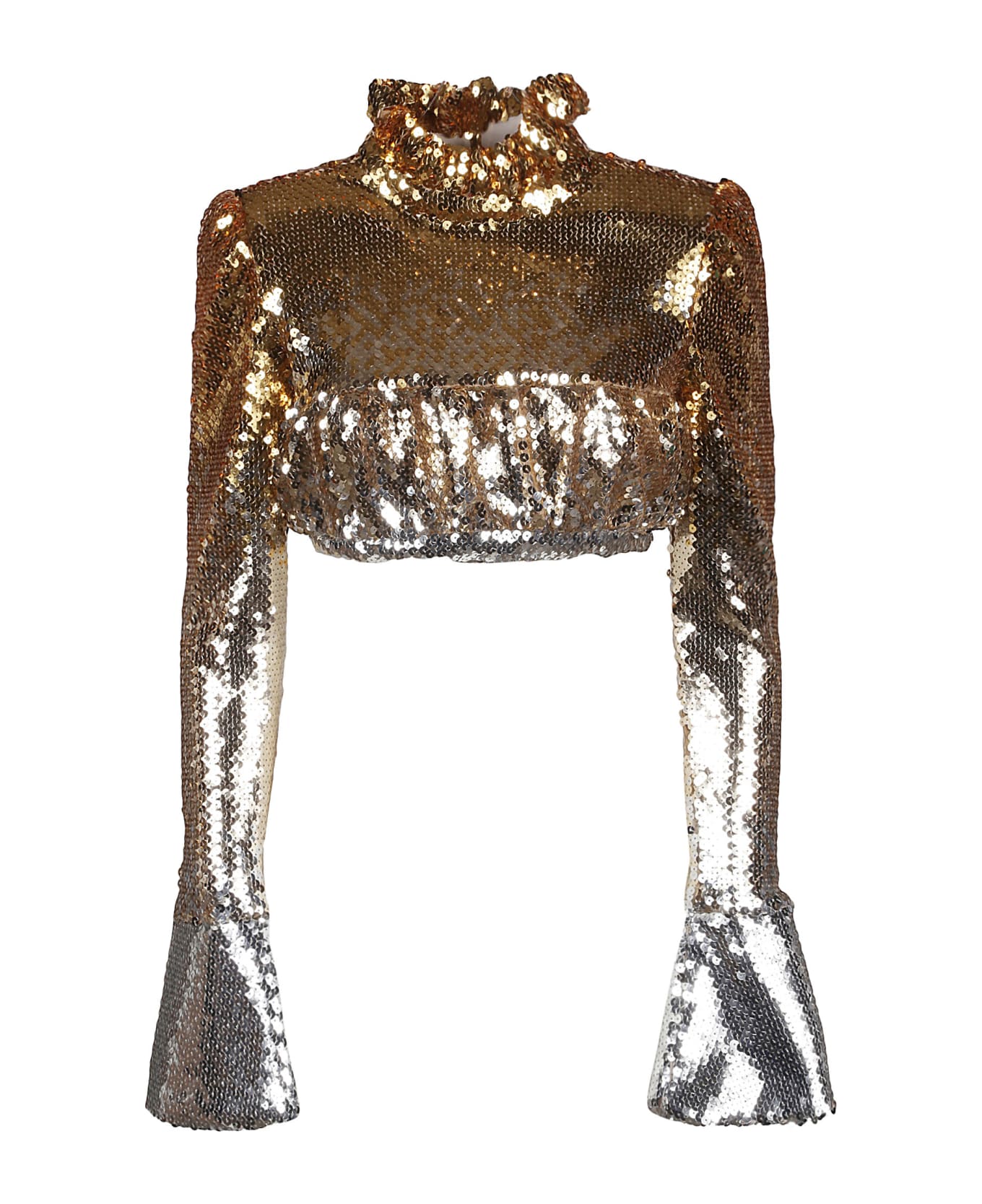 Paco Rabanne Long Sleeve Cropped Top - Gold/silver