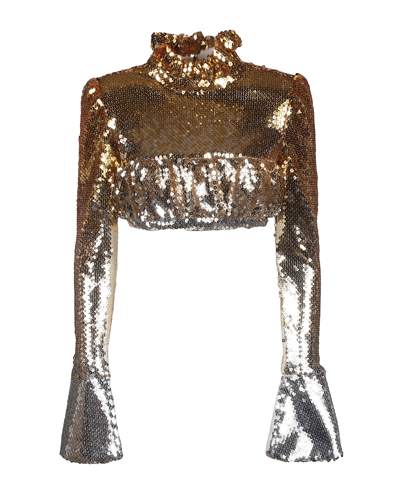 Paco Rabanne Long Sleeve Cropped Top - Gold/silver トップス