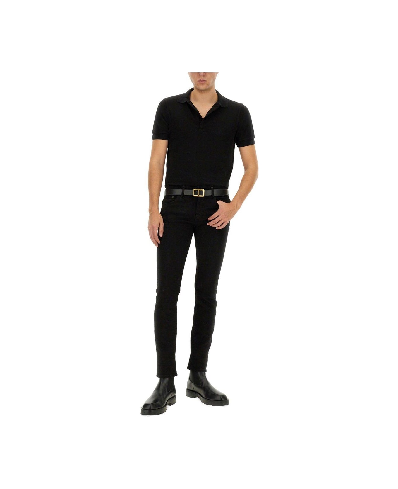 Tom Ford Logo Embroidered Polo Shirt - BLACK