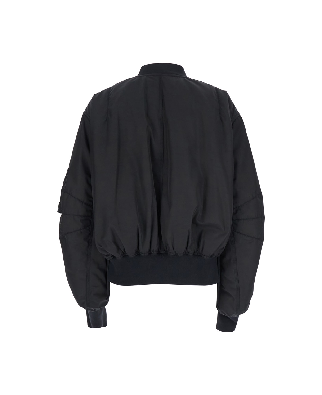 The Attico Black Bomber Jacket With Front Zip Closure And One Zipped Pocket On The Sleeve In Tech Fabric Woman - Black