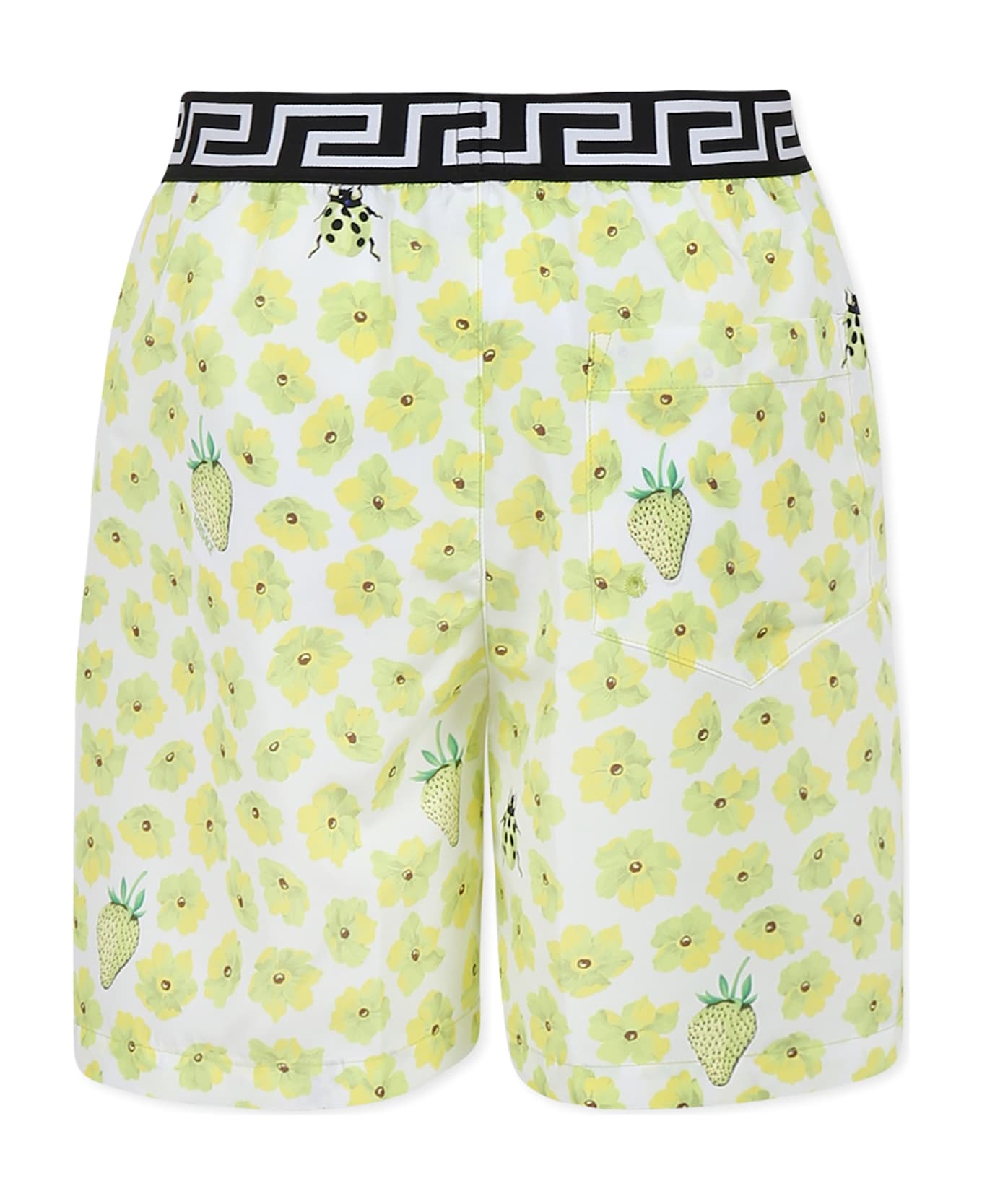 Versace Yellow Swim Shorts For Boy With Floral Print - Yellow