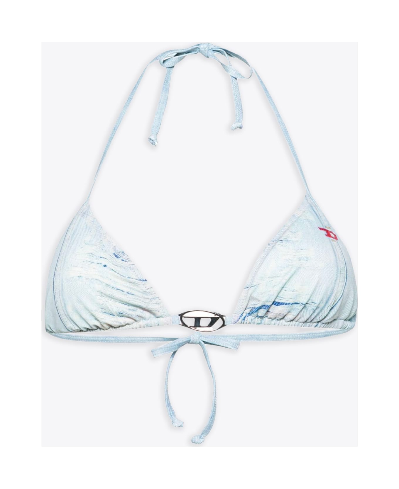 Diesel Bfb-sees-t Bikini Top In Denim Printed Lycra With Metal Oval D - Bfb Sees T - LIGHT BLUE