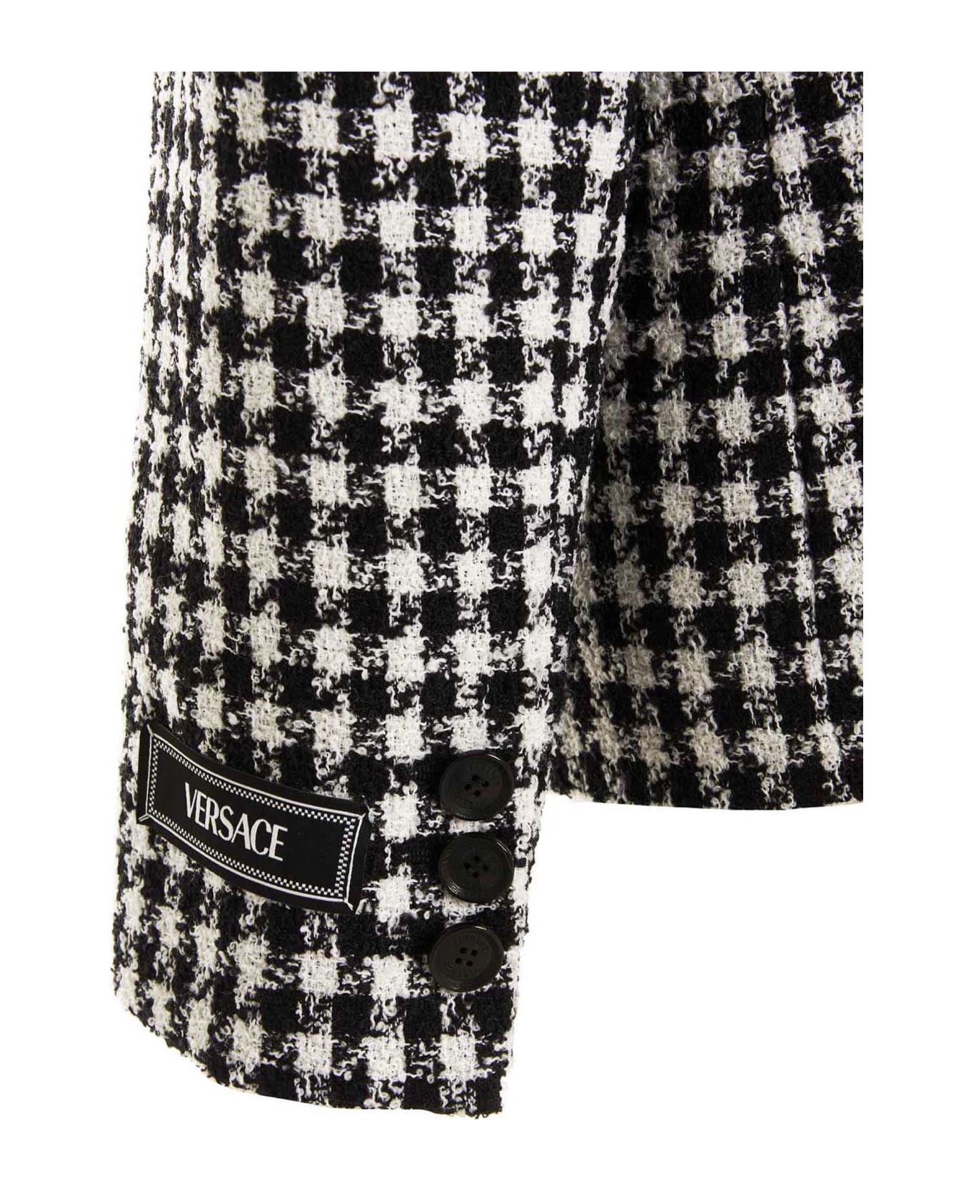 Versace Tweed Wool Blazer Jacket - White/Black ブレザー