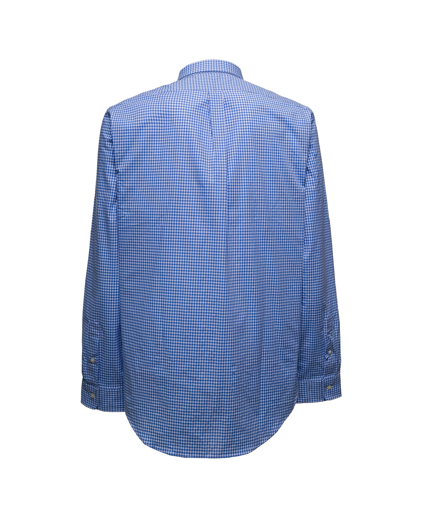 Ralph Lauren Blue Check Cotton Poplin Shirt With Logo - Blue