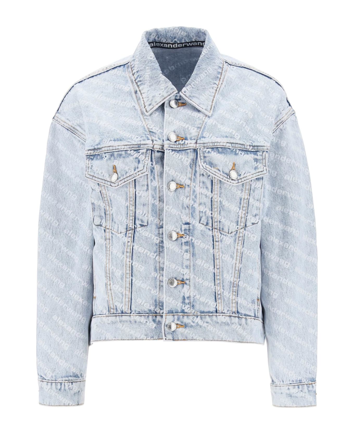 Alexander Wang Denim Jacket With Logo Lettering All.over - PEBBLE BLEACH (Light blue)