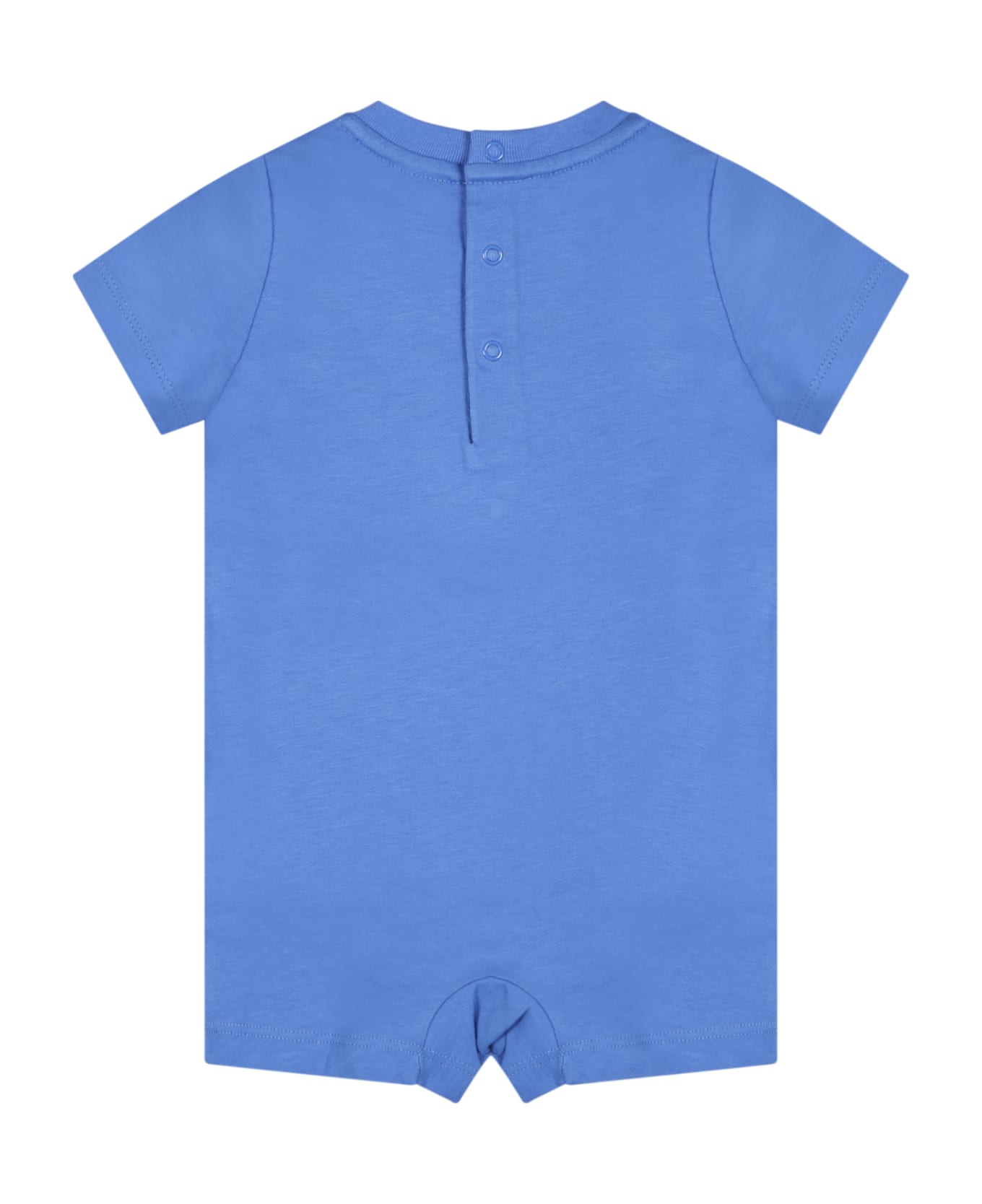 Ralph Lauren Blue Romper For Baby Boy With Bear - Light Blue