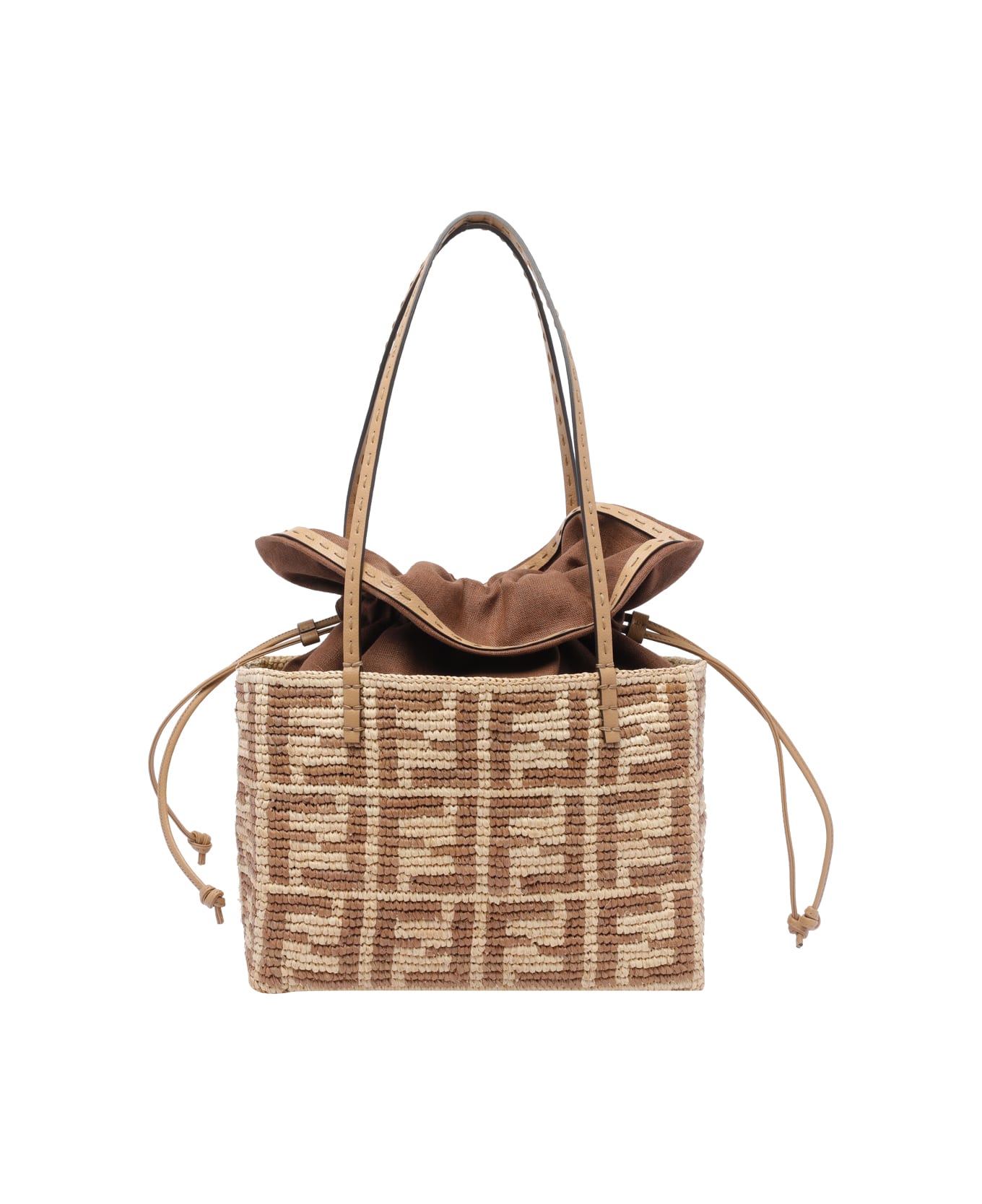 Fendi Small Roll Rafia Shopper - Beige