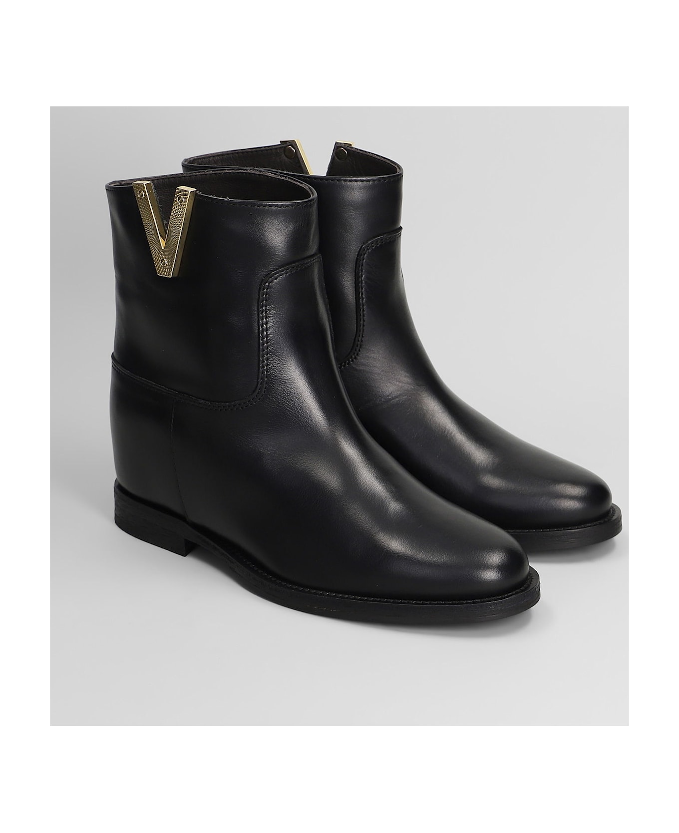 Via Roma 15 Ankle Boots Inside Wedge In Black Leather - black