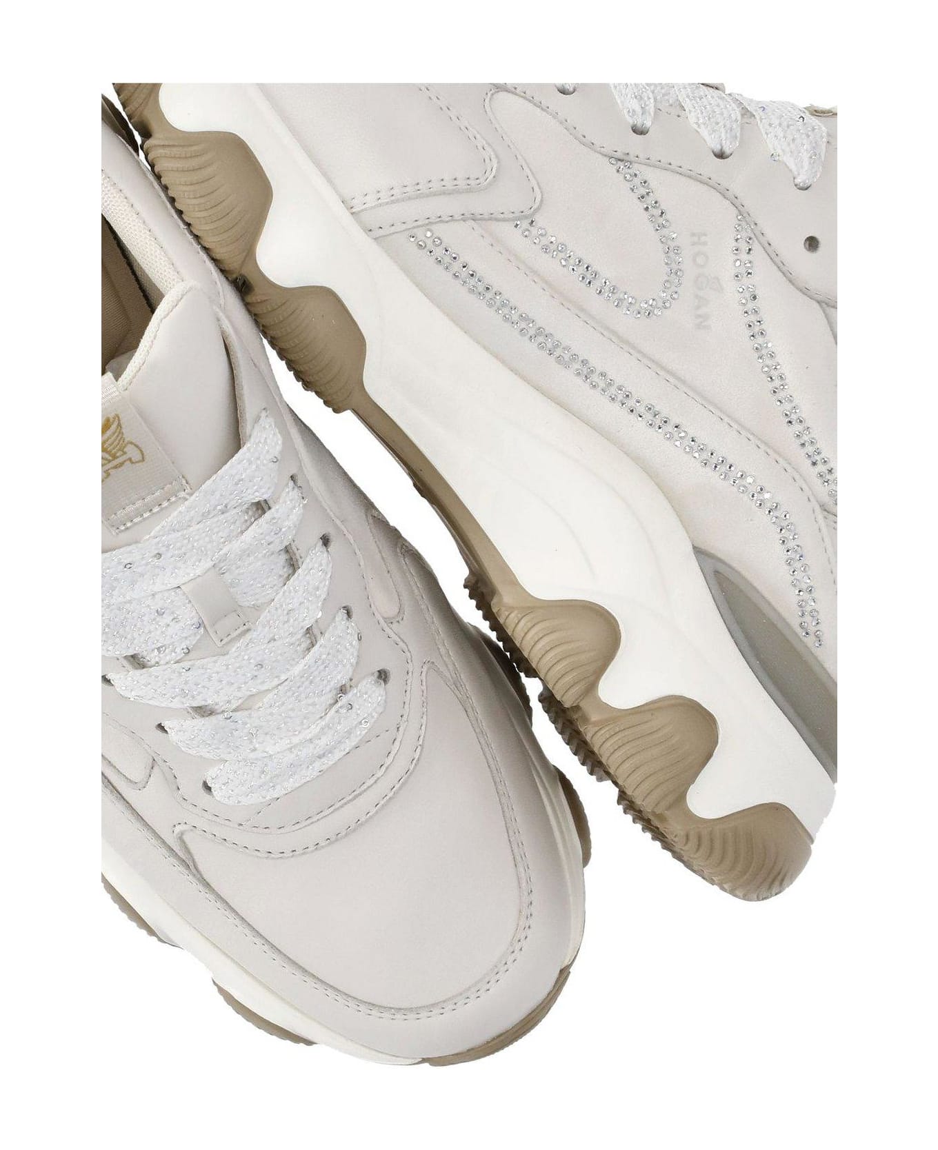 Hogan Round-toe Lace-up Sneakers - Ivory