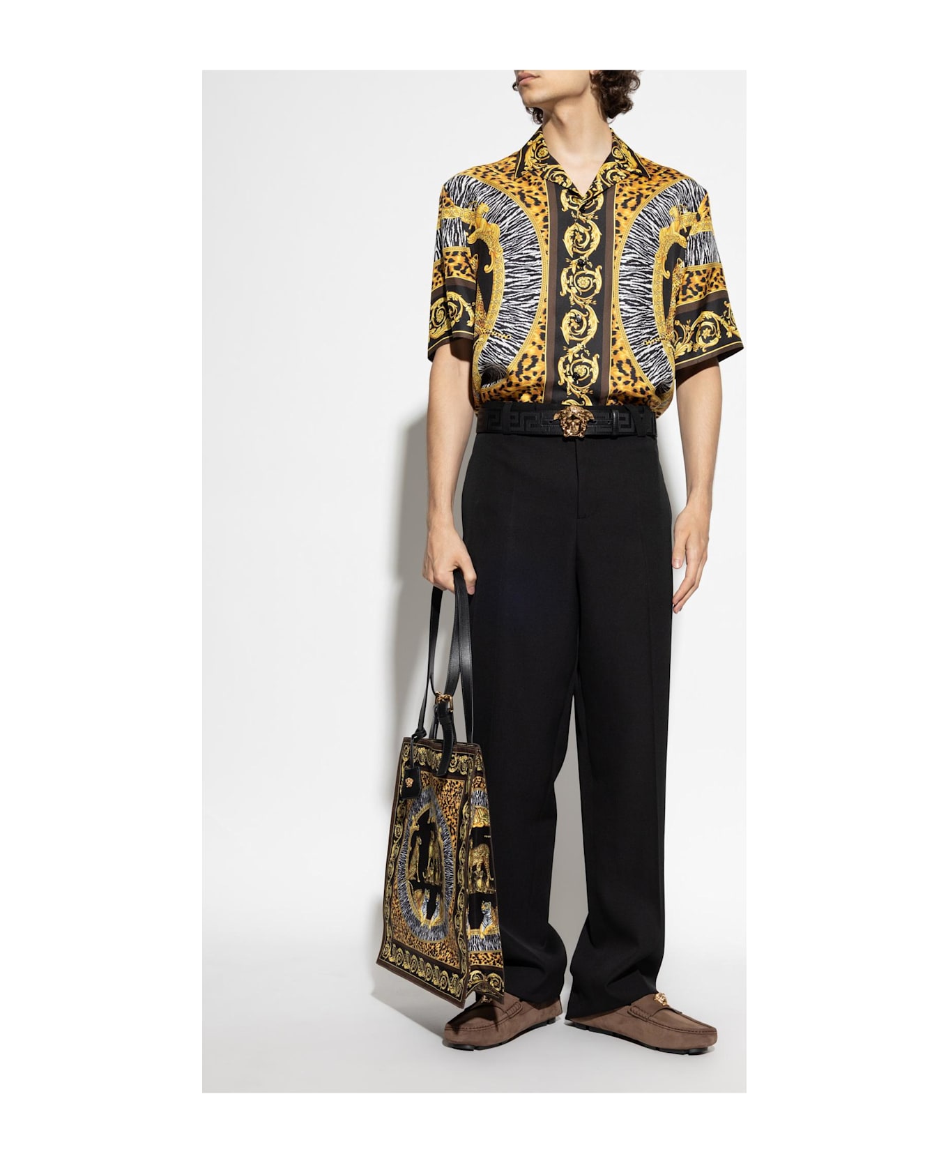 Versace Silk Short-sleeve Shirt - BLACK