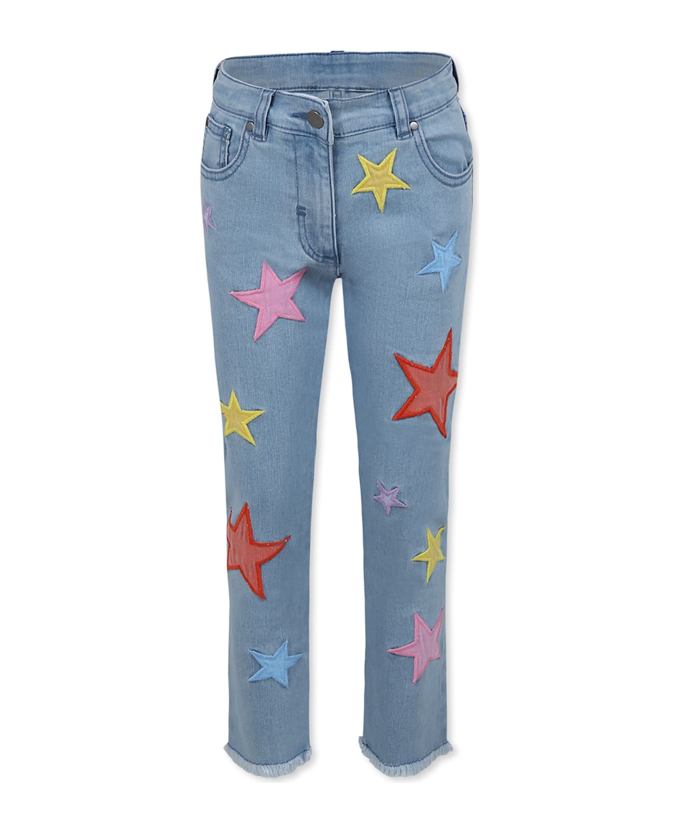 Stella McCartney Kids Light Blue Jeans For Girl With Stars - Denim
