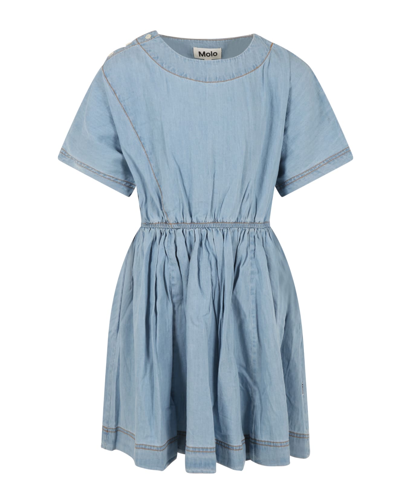 Molo Light-blue Dress For Girl With Logo Patch - Denim