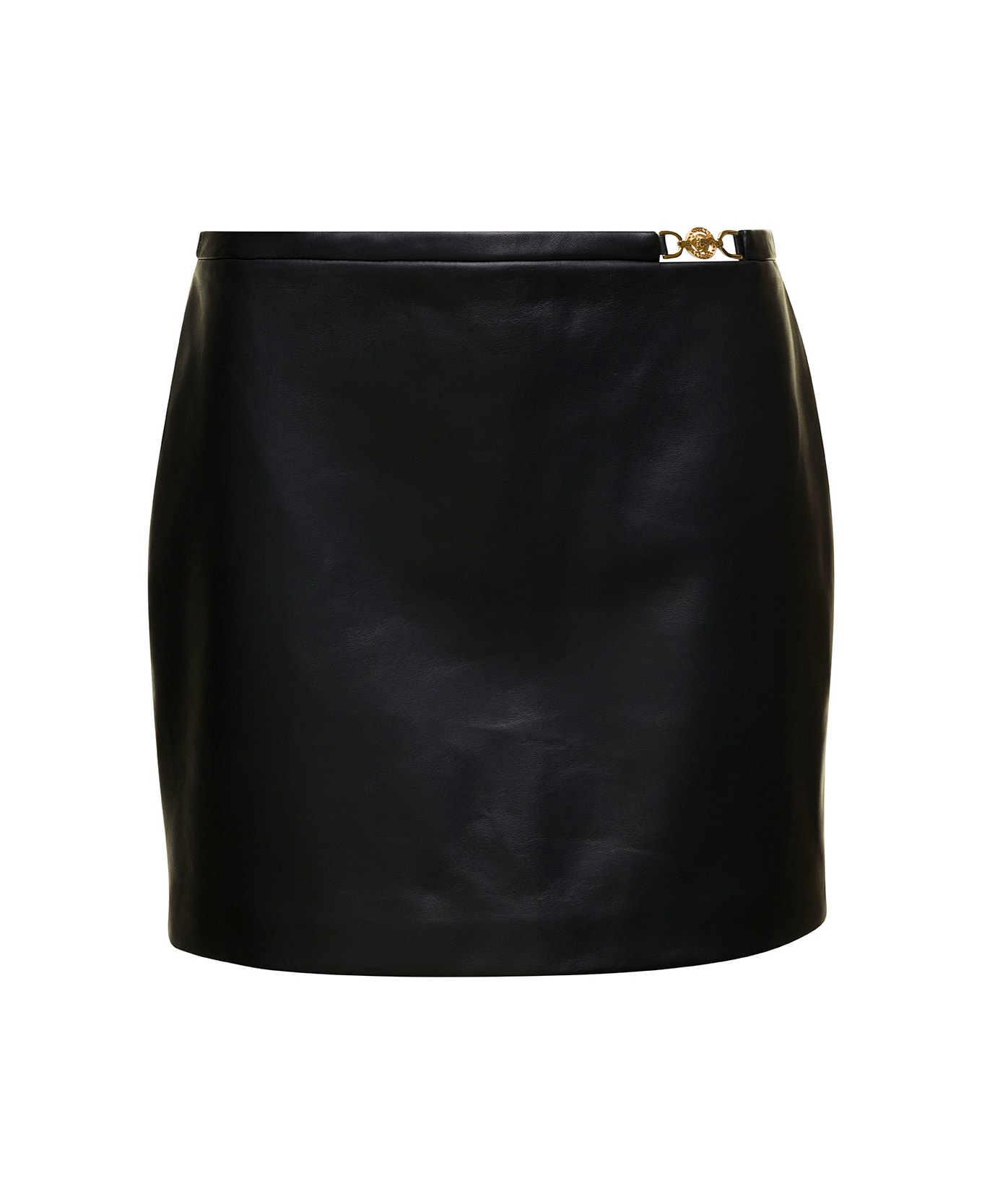 Versace Black Mini-skirt With Medusa Detail In Smooth Leather Woman - Black