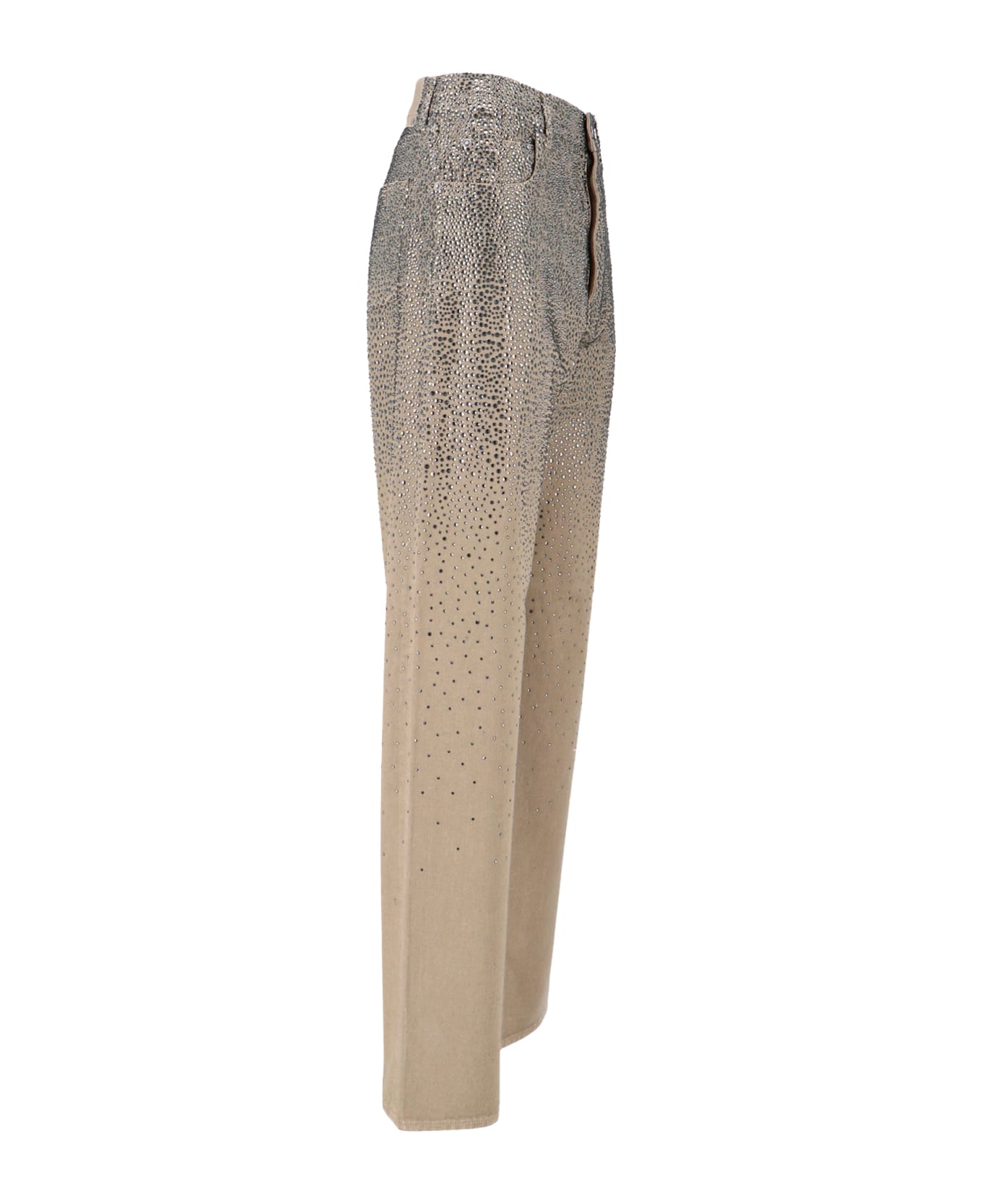 Golden Goose Straight Jeans With Rhinestones - Beige