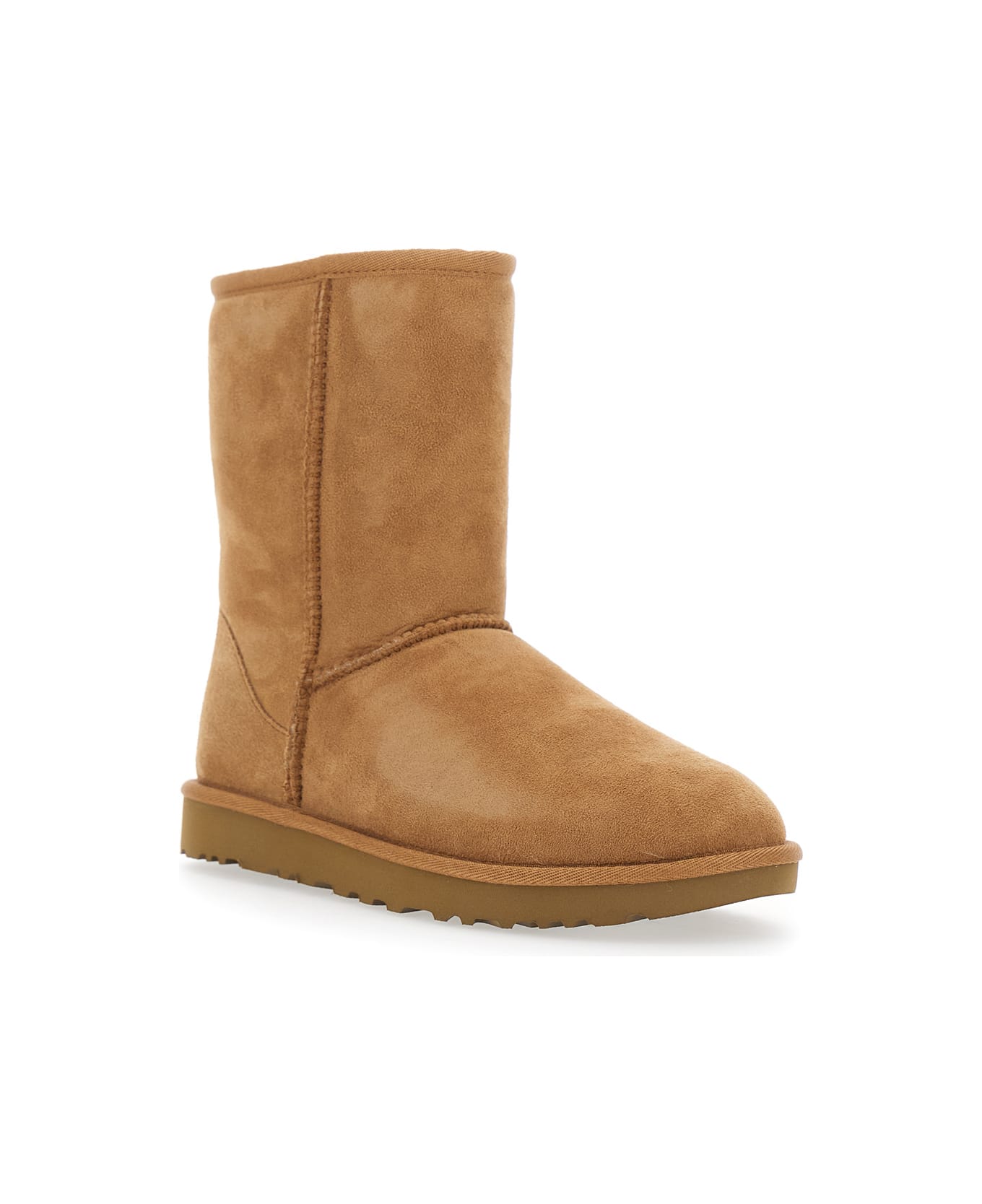 UGG 'classic Short' Beige Boots With Logo Patch On The Rear And Shearling Lining In Suede Woman - Beige