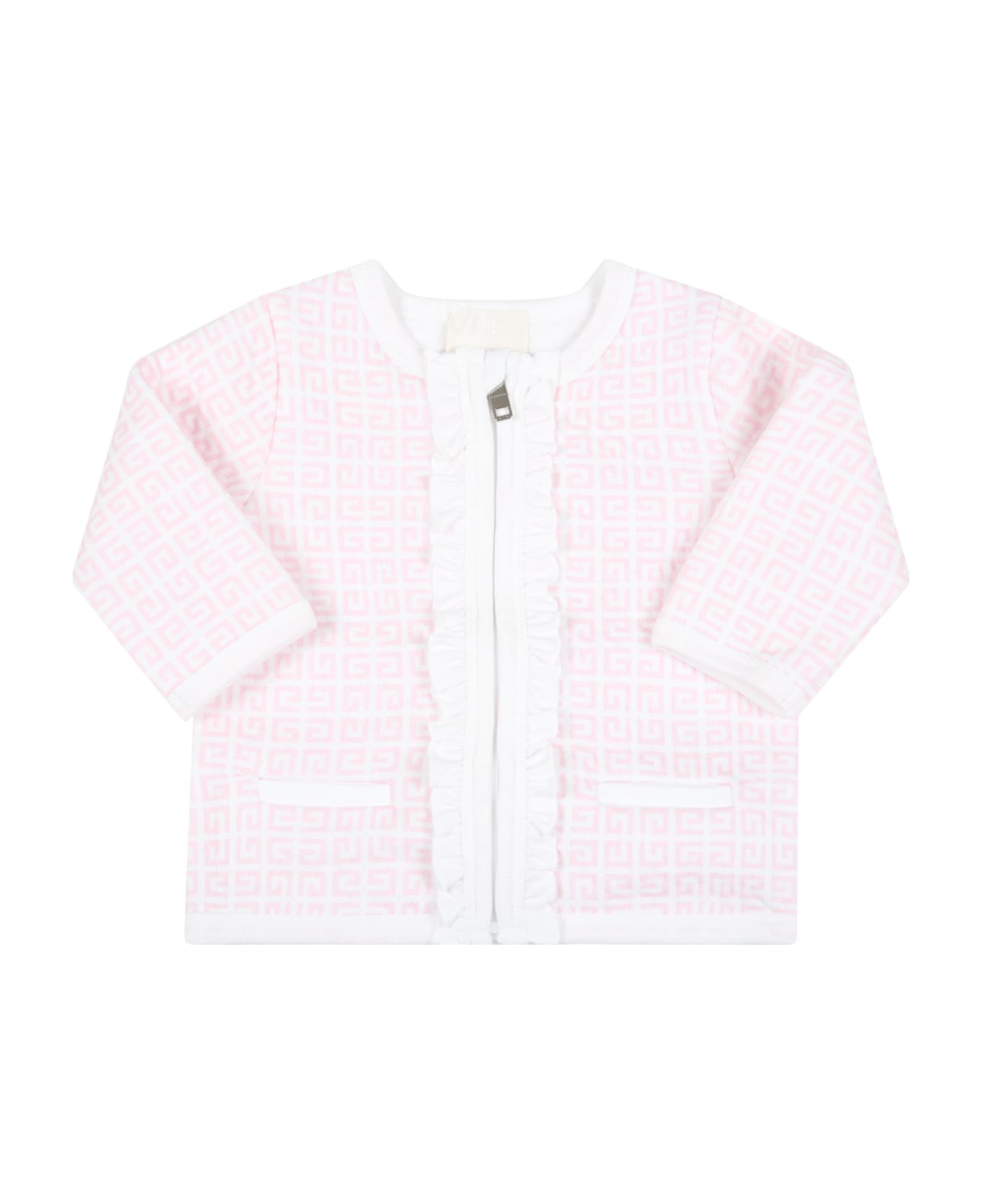 Givenchy White Set For Baby Girl With Logos - Pink