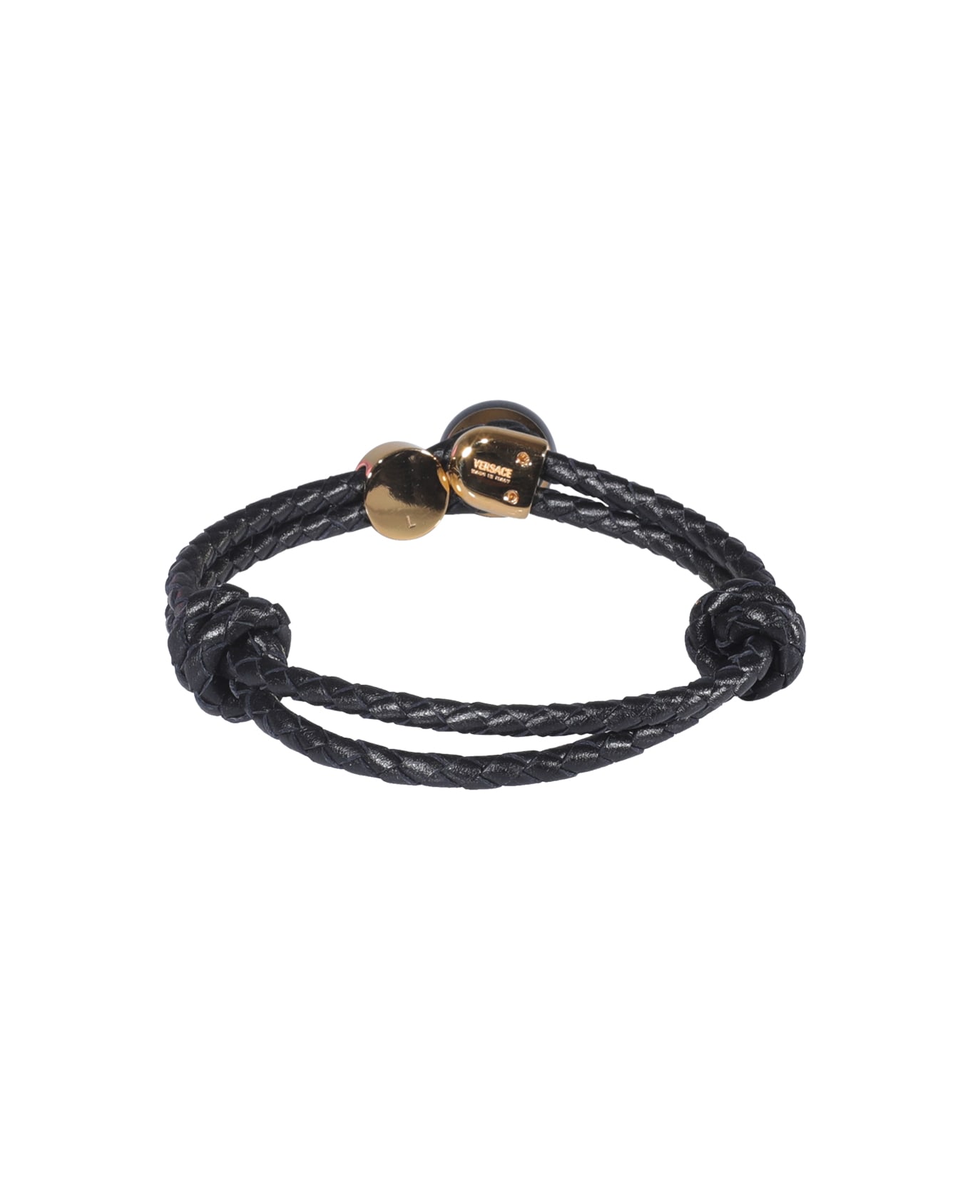 Versace Pearl And Medusa Woven Leather Bracelet - Black