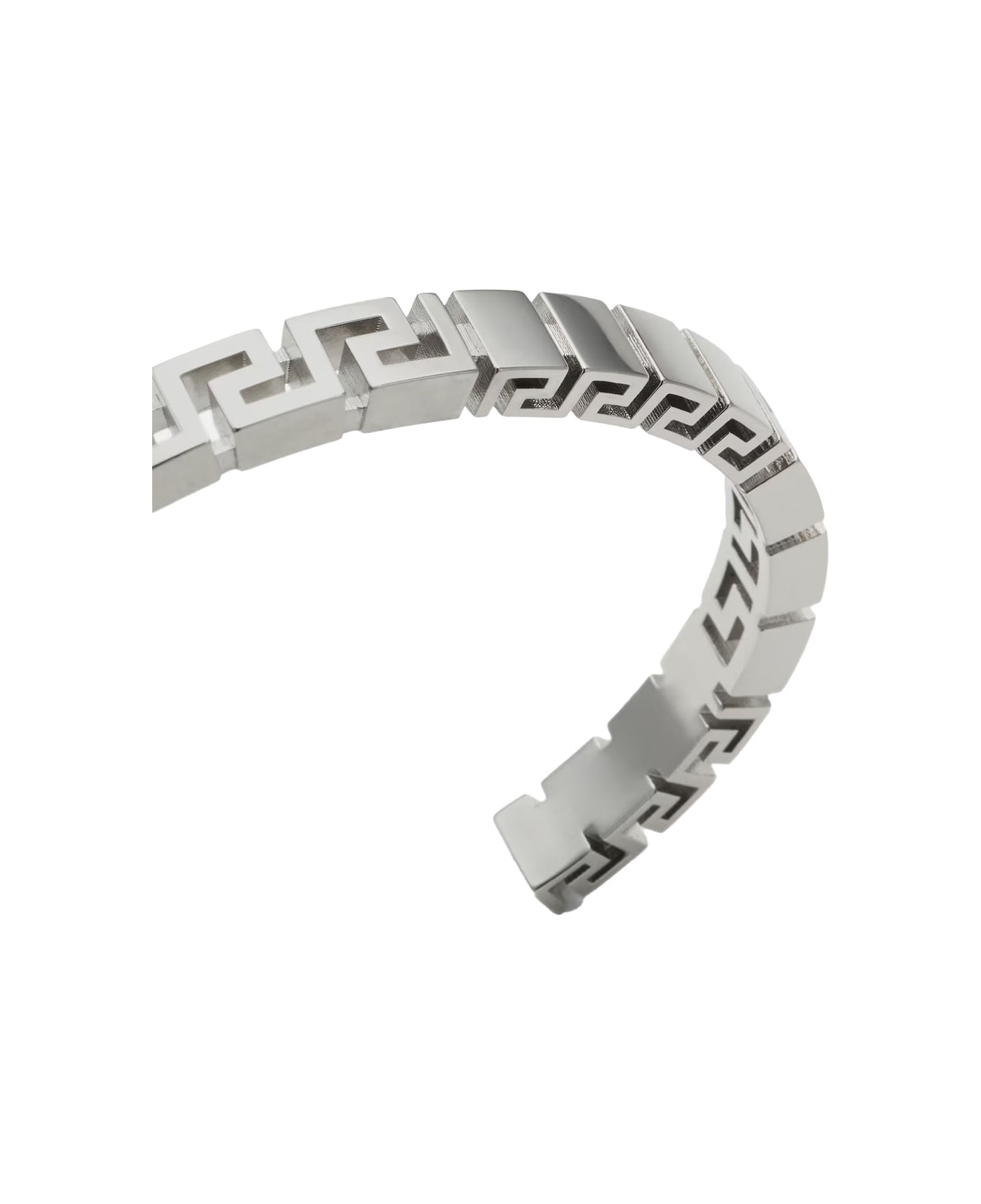 Versace Silver-colored Bracelet With Greek Motif And Logo Lettering Debossed In Brass Man - Metallic