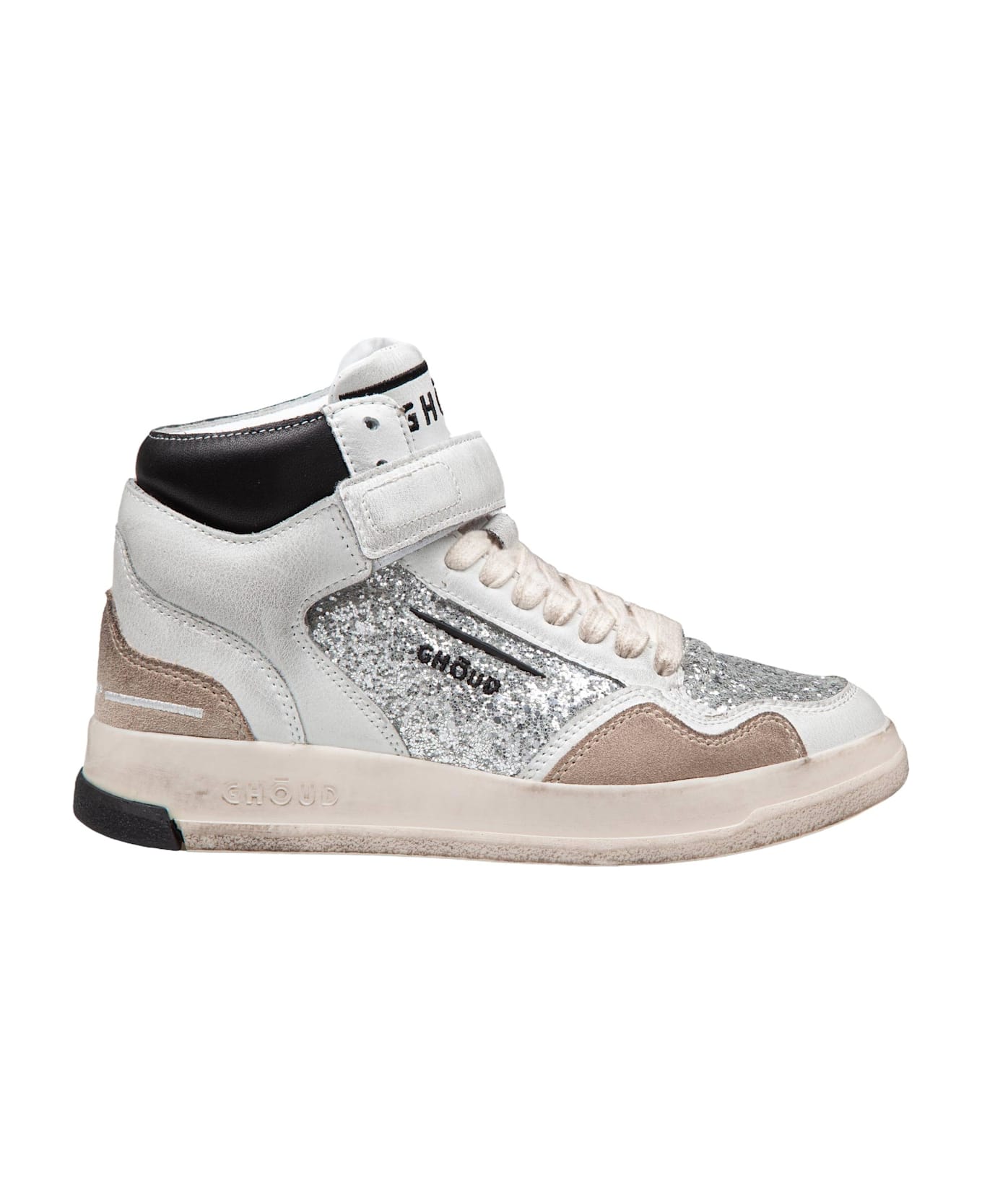 GHOUD Sneakers Tweener Mid In Leather With Silver Glitter - Gray / Black