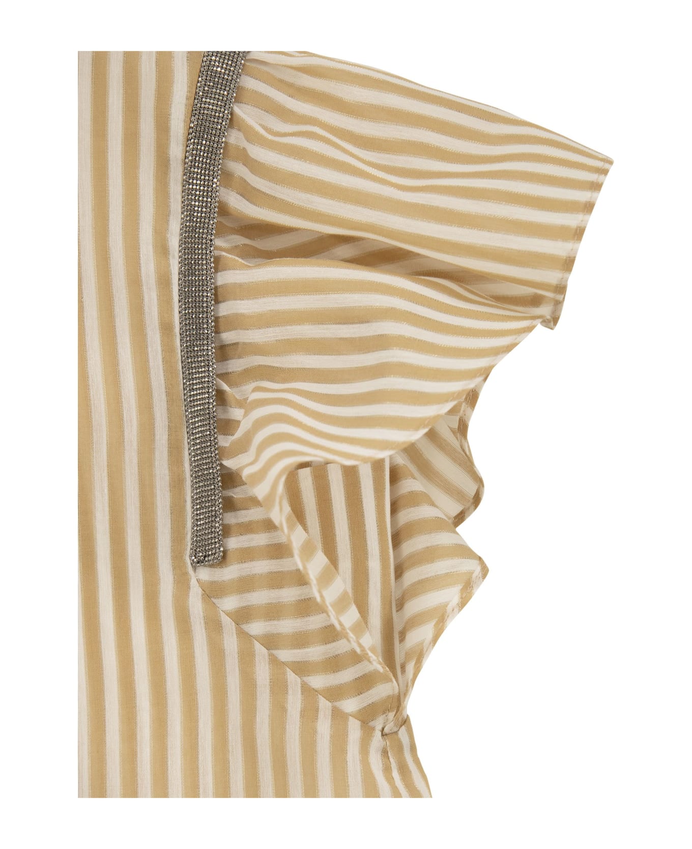 Brunello Cucinelli Sparkling Striped Organza Cotton-silk T-shirt With Necklace - White/gold