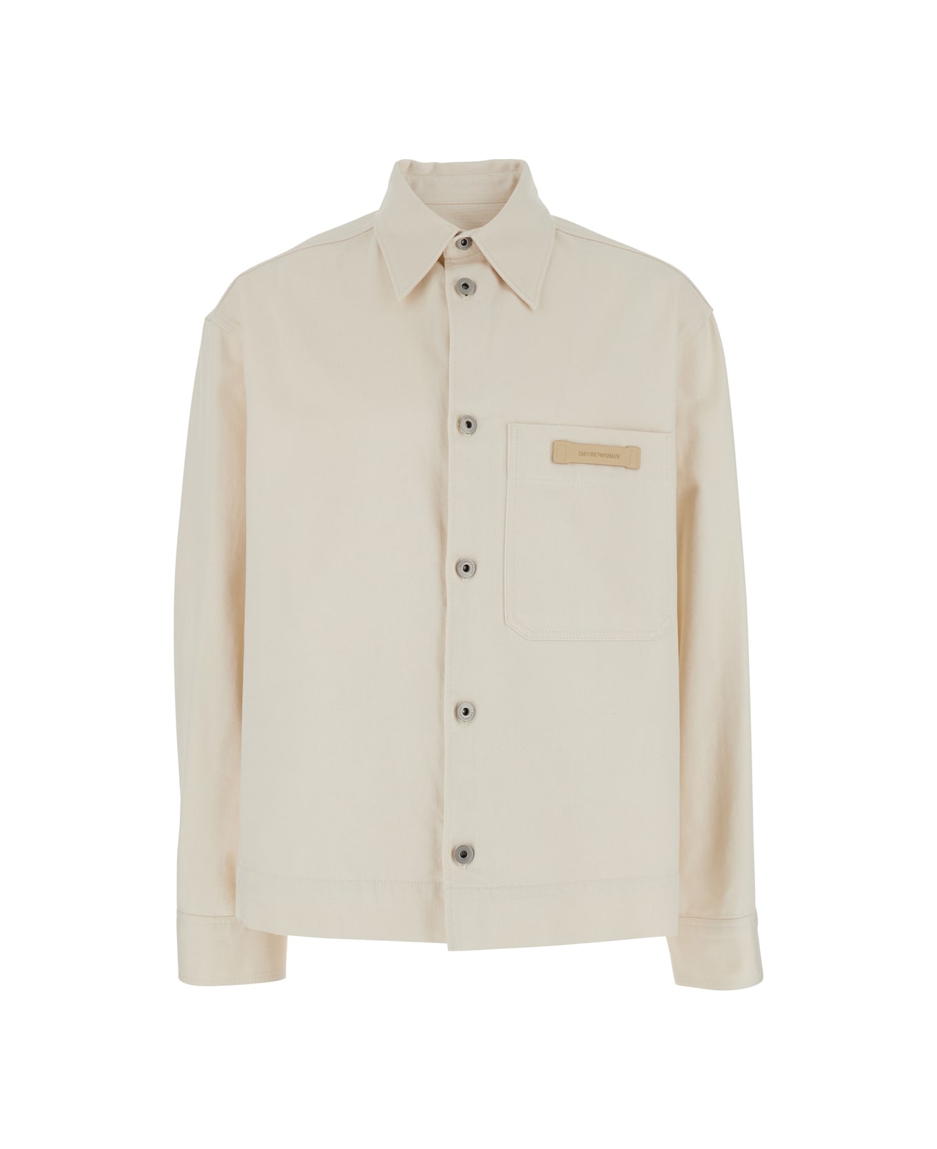 Emporio Armani White Jacket With Logo Patch On The Front In Cotton Man - White