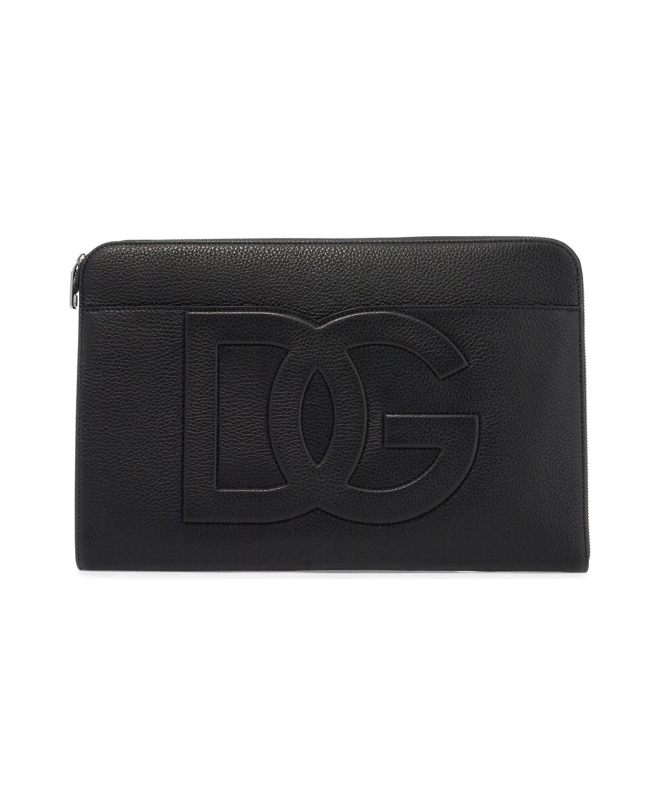 Dolce & Gabbana Large Hammered Leather Pouch - NERO (Black)