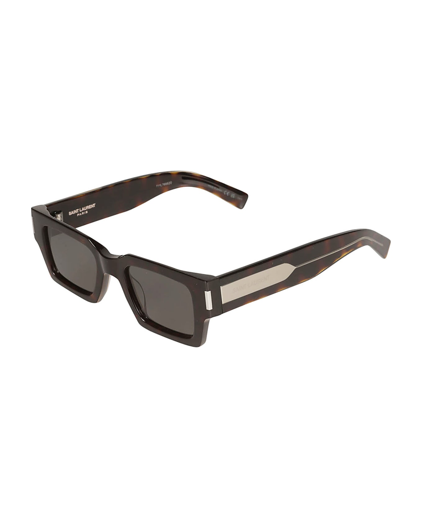 Saint Laurent Eyewear Rectangular Frame Flame Effect Lav Sunglasses - Havana/Crystal/Grey