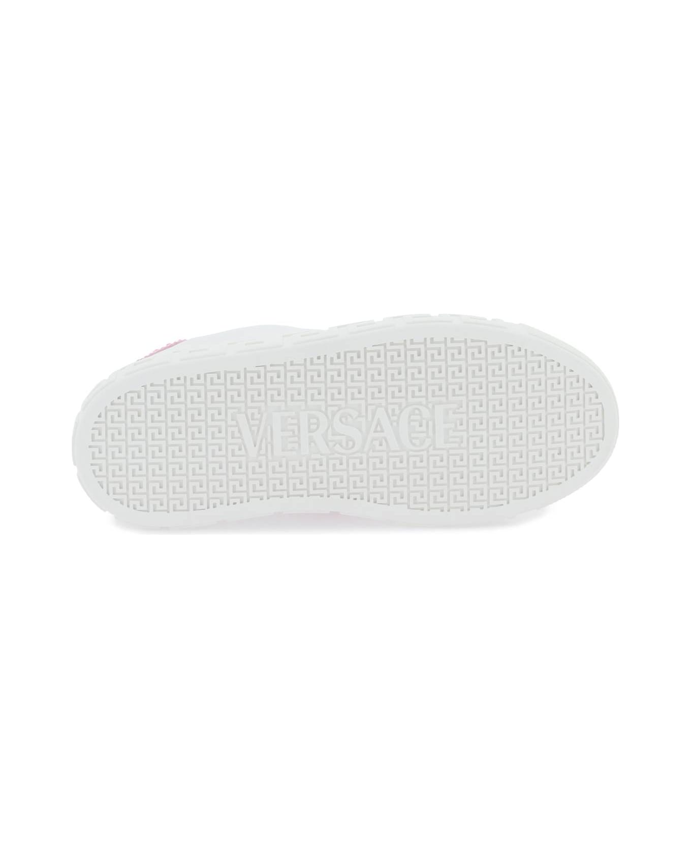 Versace Crystal Greca Sneakers - WHITE PALE PINK (White)