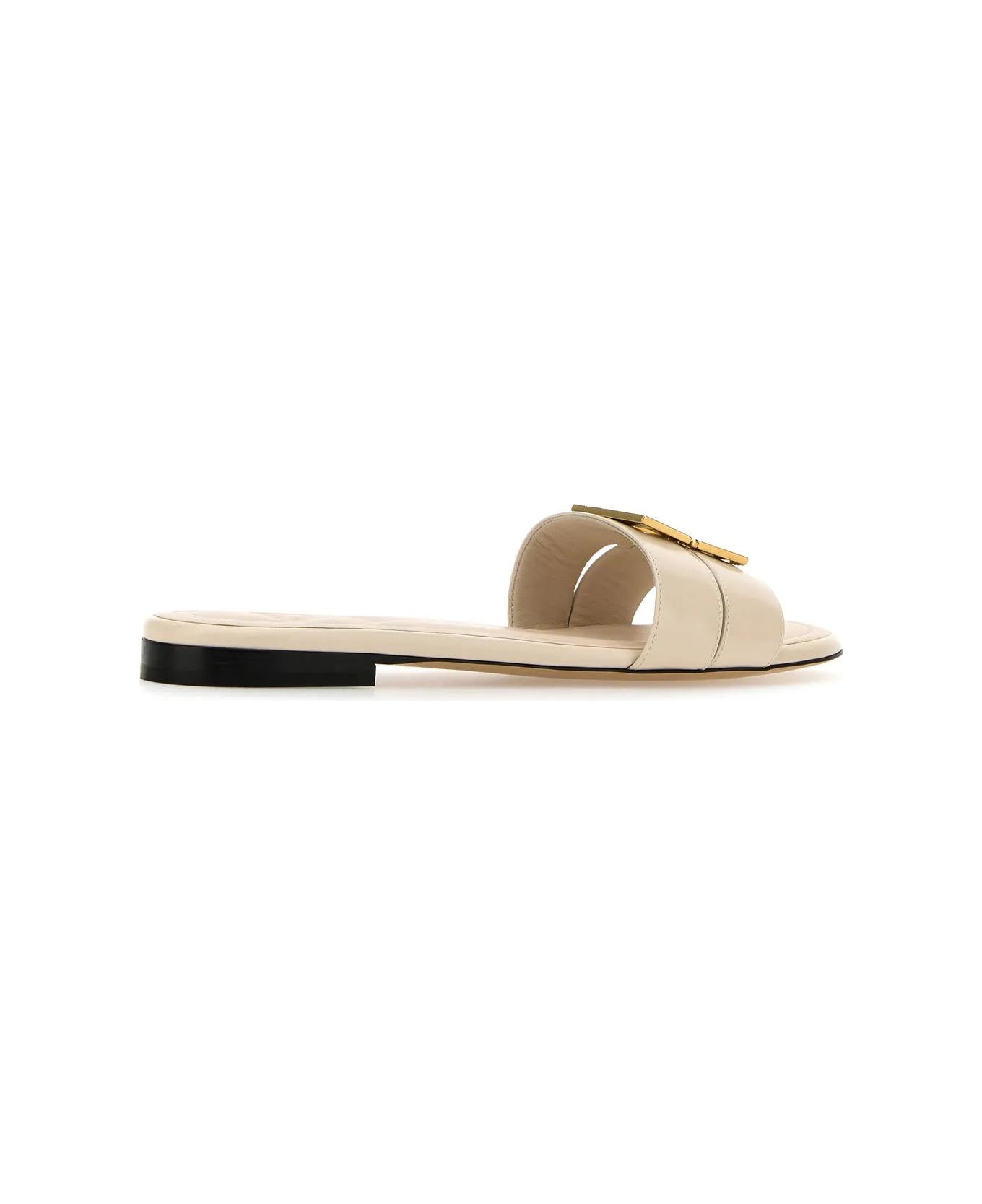 Fendi Ivory Leather Baguette Slippers - SHELL