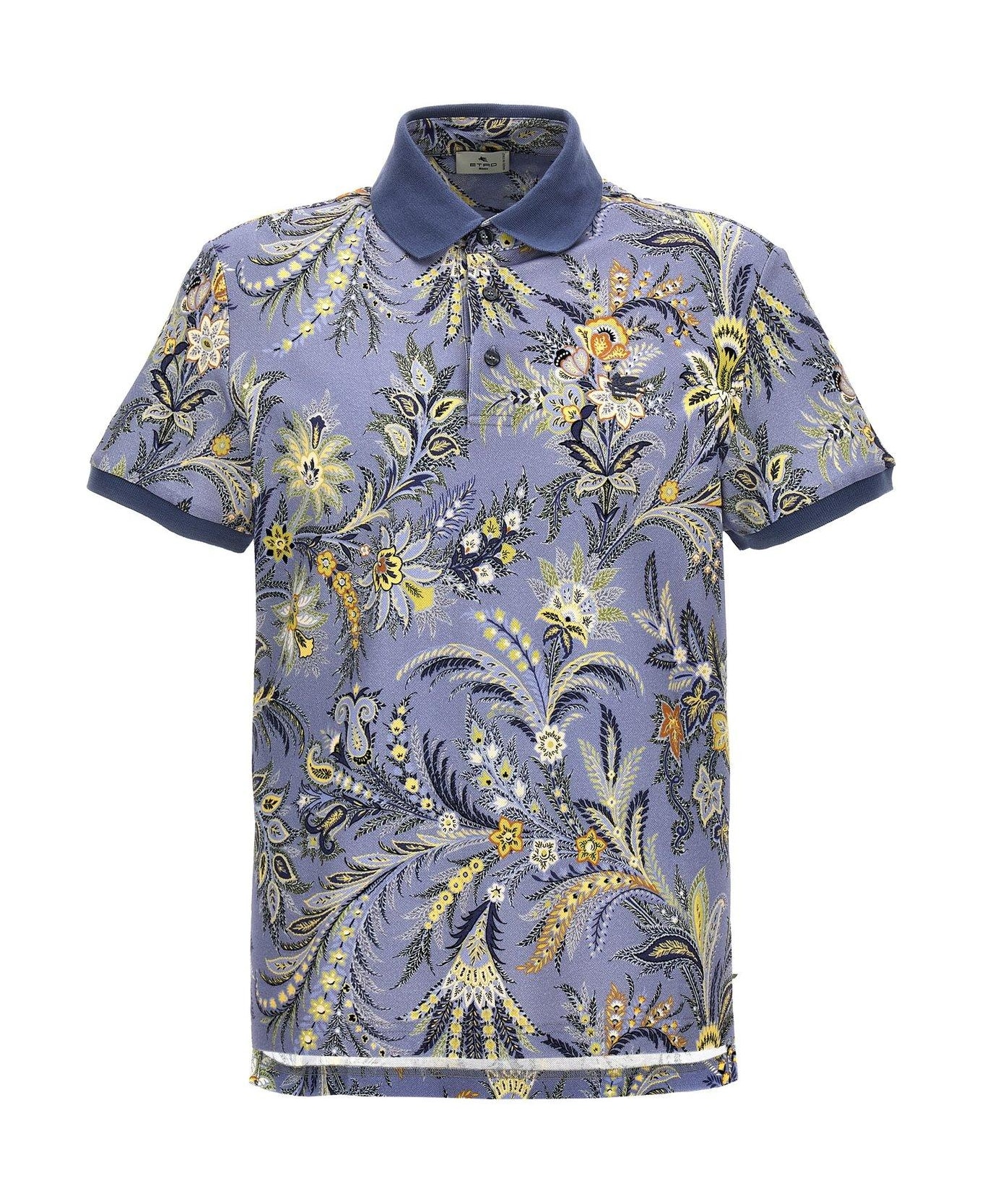Etro Paisley-print Straight Hem Polo Shirt - Light Blue