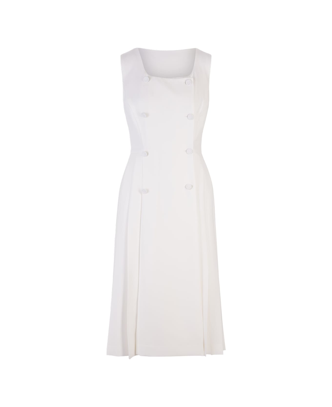 Ermanno Scervino White Sleeveless Midi Dress With Buttons - WHITE ワンピース＆ドレス