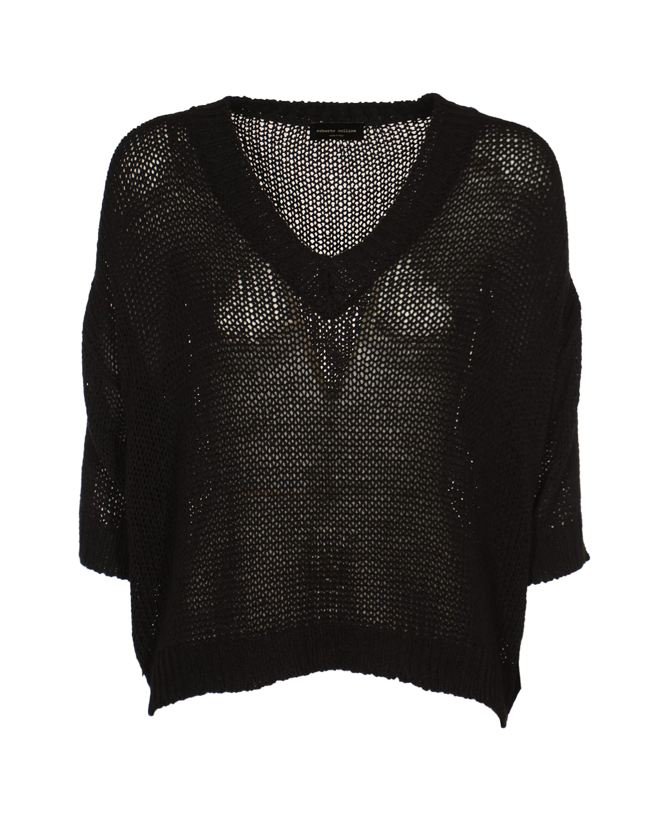 Roberto Collina V-neck Perforated Rib Trim Sweater - Black