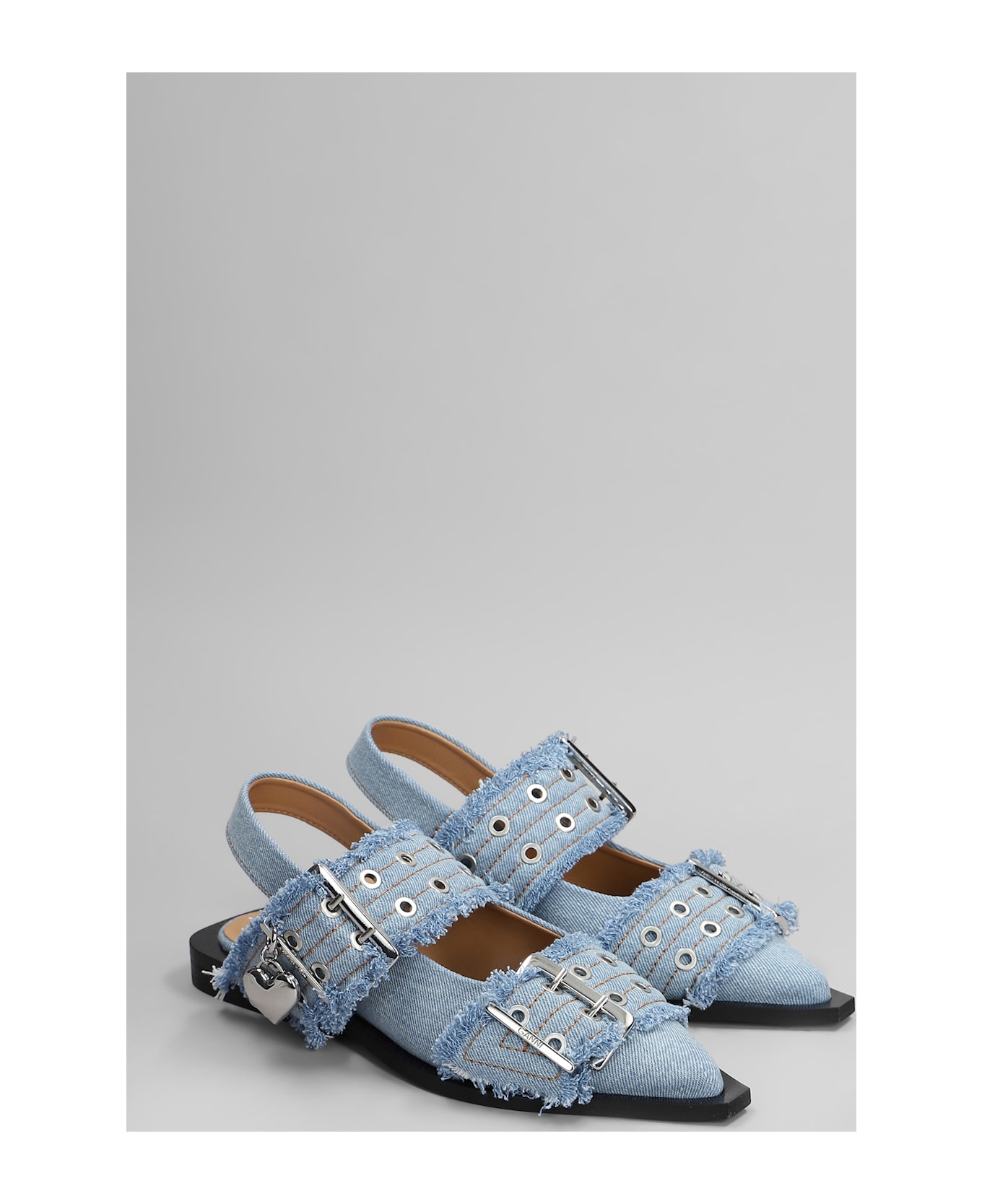 Ganni Ballet Flats In Blue Cotton - blue