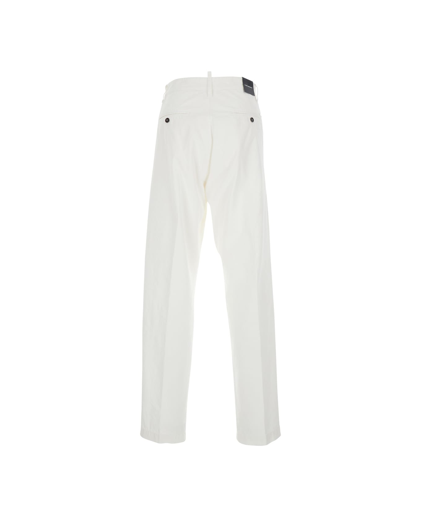 Dsquared2 White Five-pocket Pants With Logo Patch On The Back In Cotton Man - White