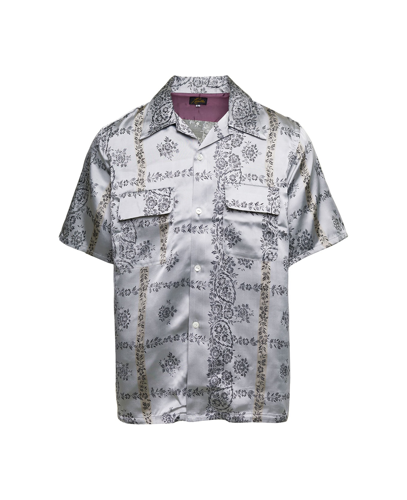 Needles Silver Bowling Shirt With All-over Floreal Print In Cupro Man - Grey
