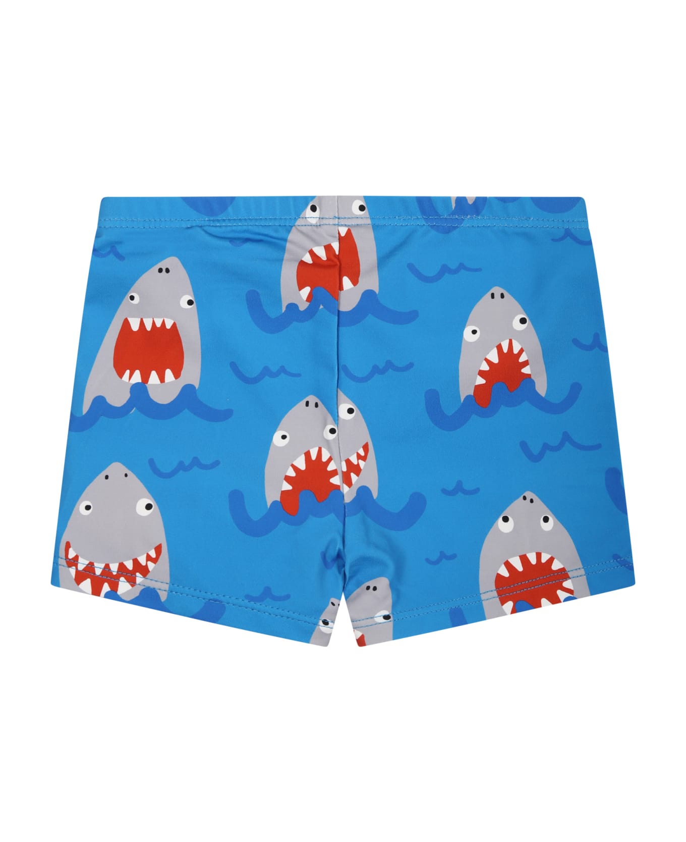 Stella McCartney Kids Light Blue Boxer Shorts For Baby Boy With All-over Shark Print - BLUE 水着