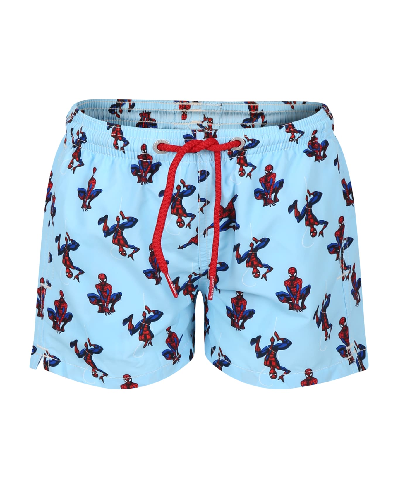MC2 Saint Barth Light Blue Swim Shorts For Boy With Spiderman Print - Light Blue 水着