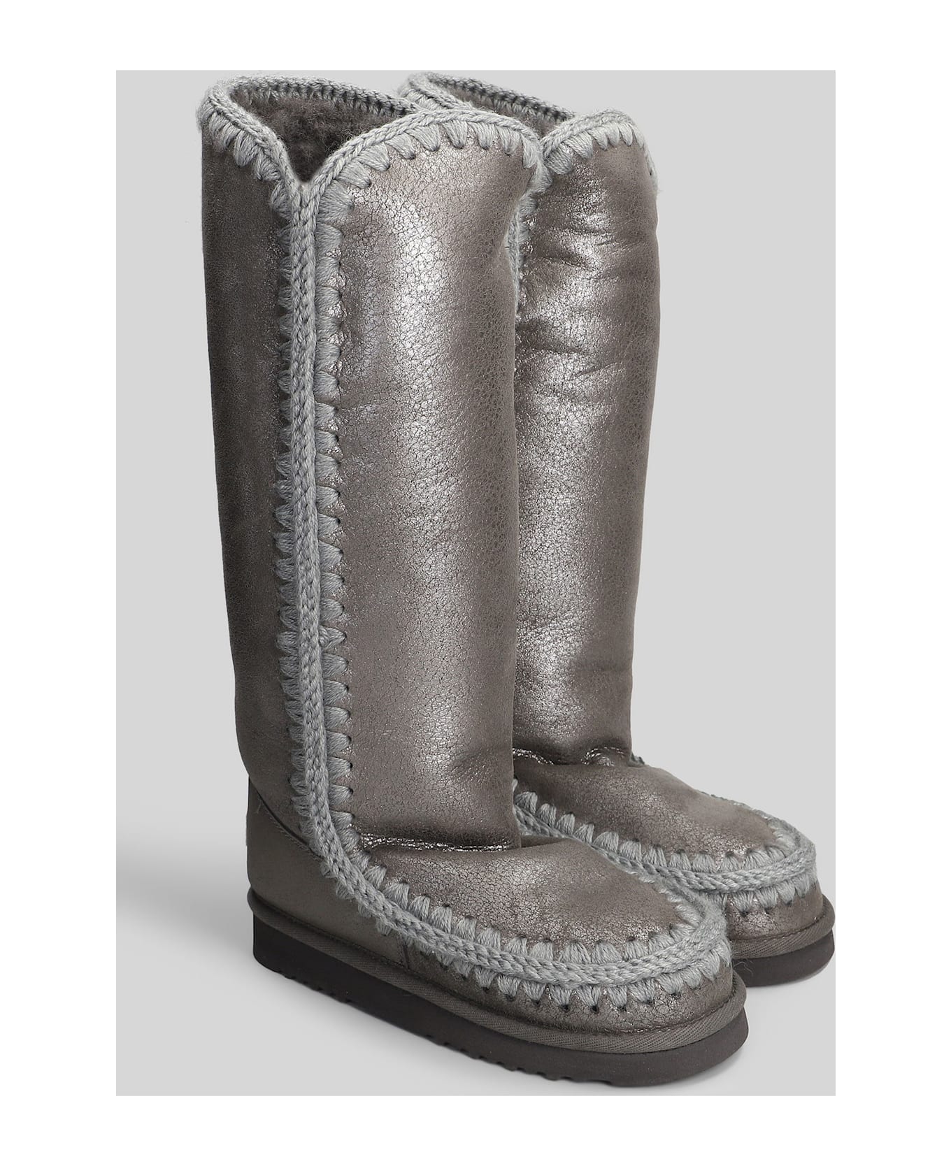 Mou Eskimo 40 Low Heels Boots In Grey Suede - grey