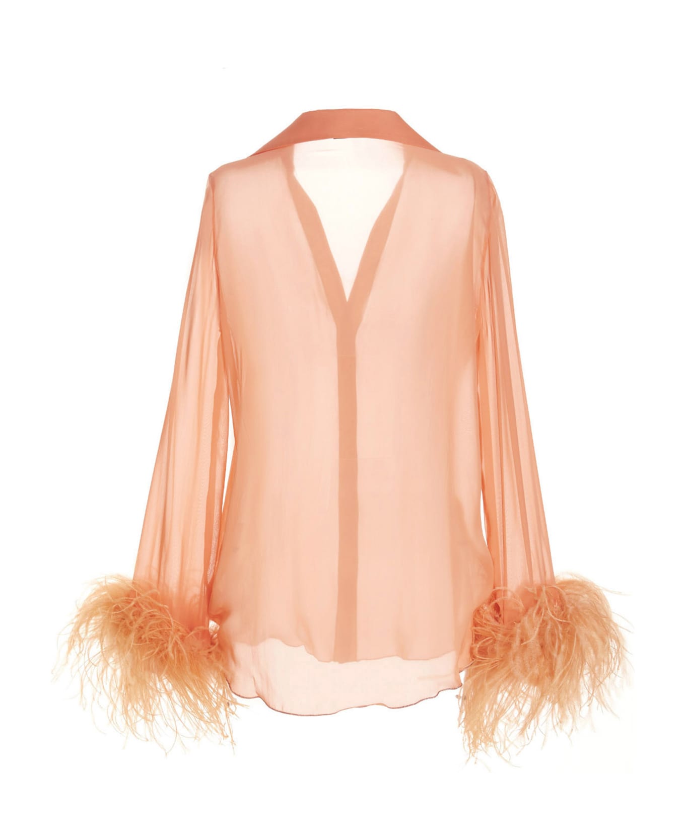 Oseree Feather Silk Shirt - Pink