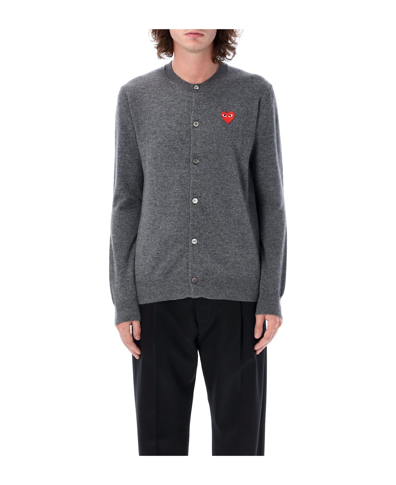 Comme des Garçons Play Wool Cardigan With Red Heart - GREY