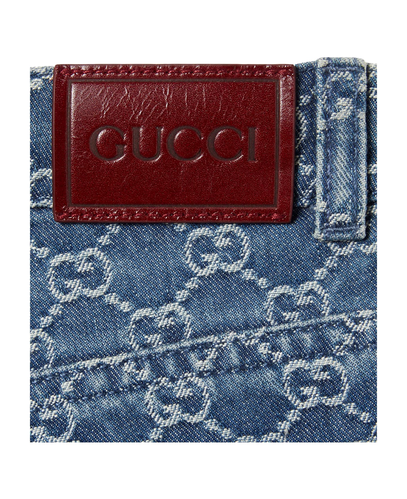 Gucci Blue And Ivory Gg Jacquard Denim Jeans - Blue