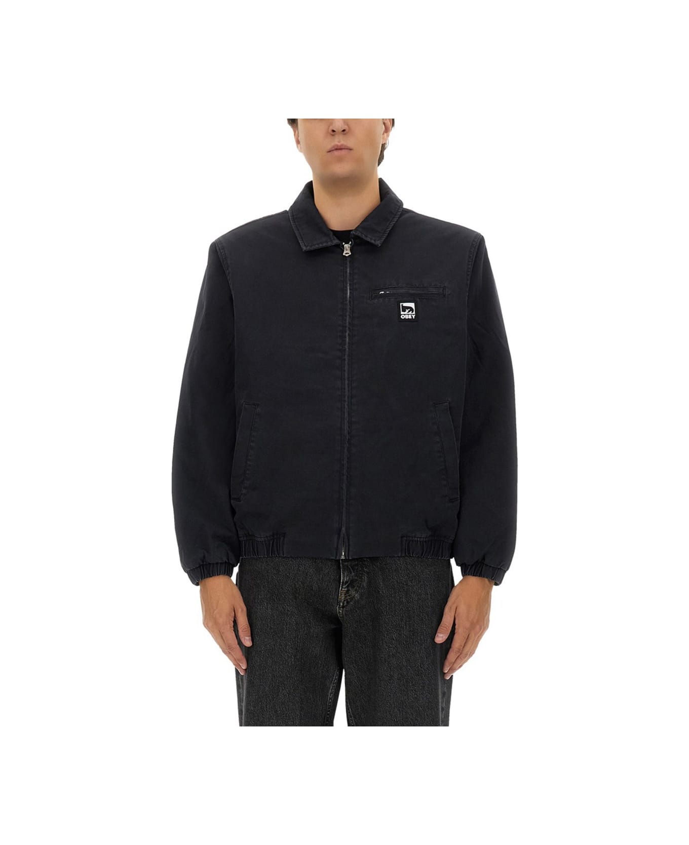 Obey Jacket With Logo - BLACK